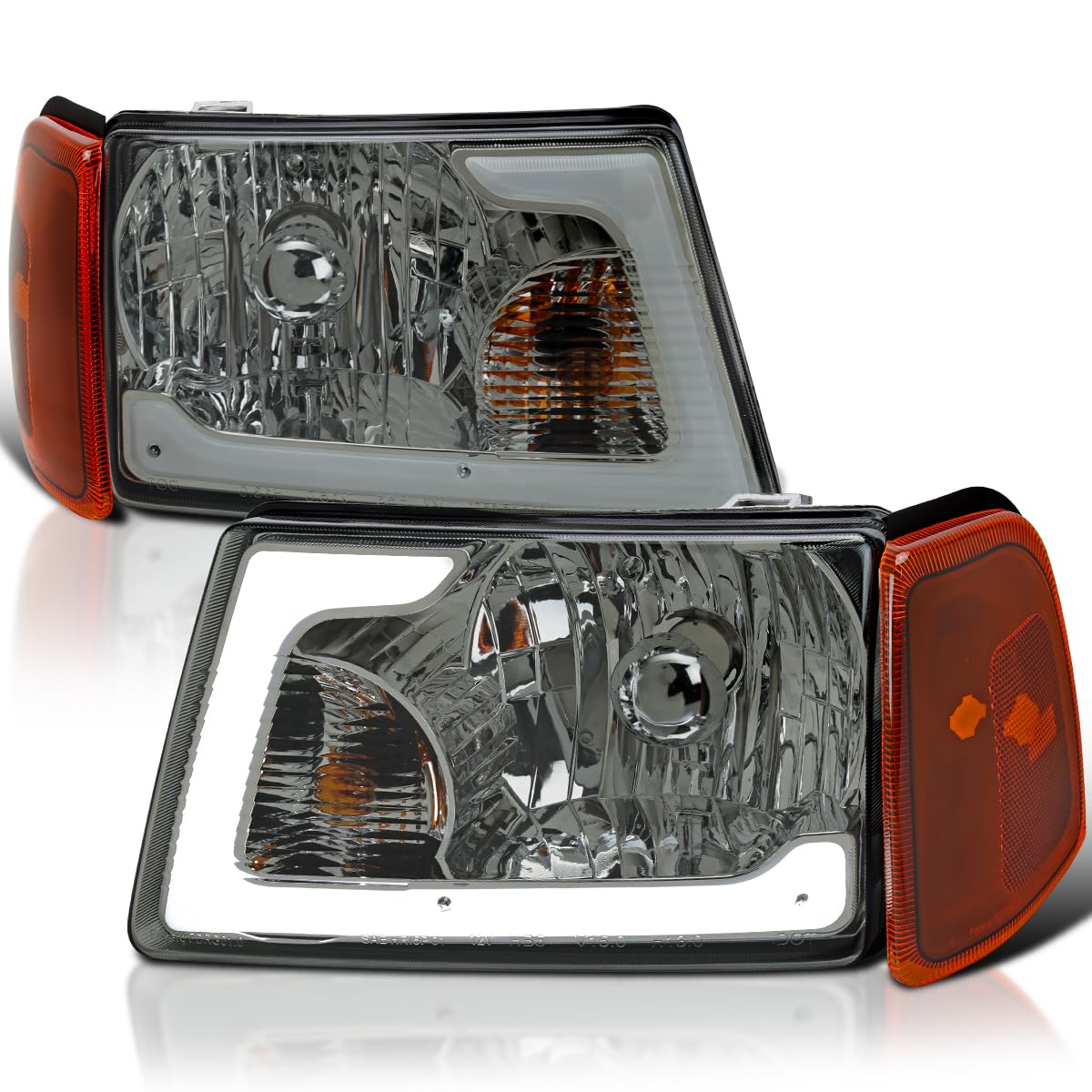 Smoke LED Tube Headlights SPEC-D TUNING Compatible with 2001-2011 Ford Ranger, Left + Right Pair Headlamps Assembly