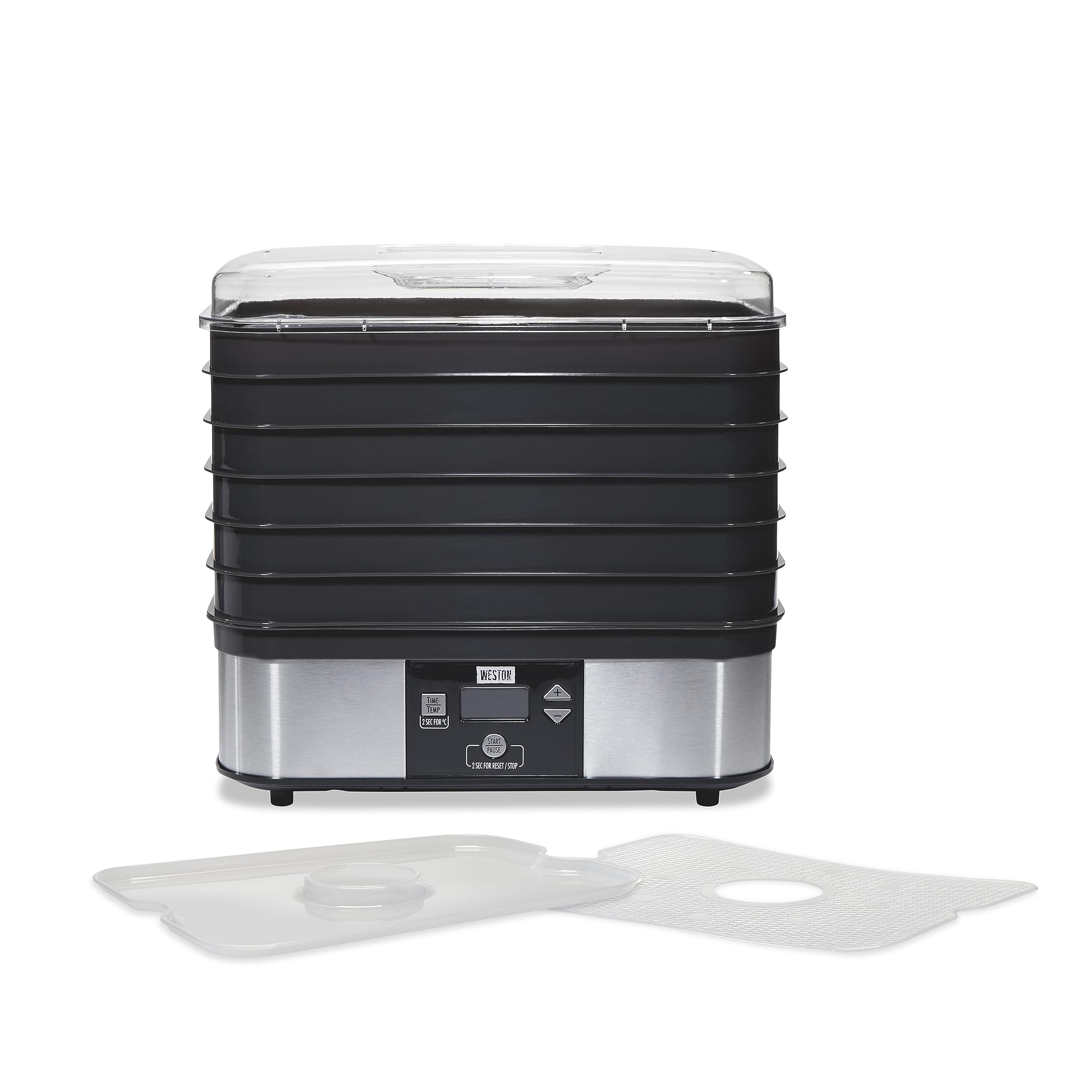 Weston food-dehydrator machine for Jerky, Meat, Fruit, Herbs, Vegetables, with Digital Temperature Control (100-160F), 6 Stackable Trays (7.4 sq. ft.), Black (75-0401-W)