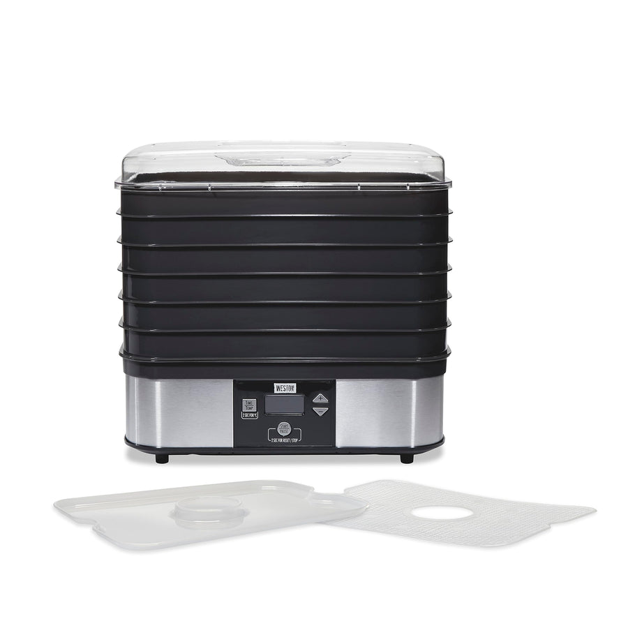 Weston food-dehydrator machine for Jerky, Meat, Fruit, Herbs, Vegetables, with Digital Temperature Control (100-160F), 6 Stackable Trays (7.4 sq. ft.), Black (75-0401-W)