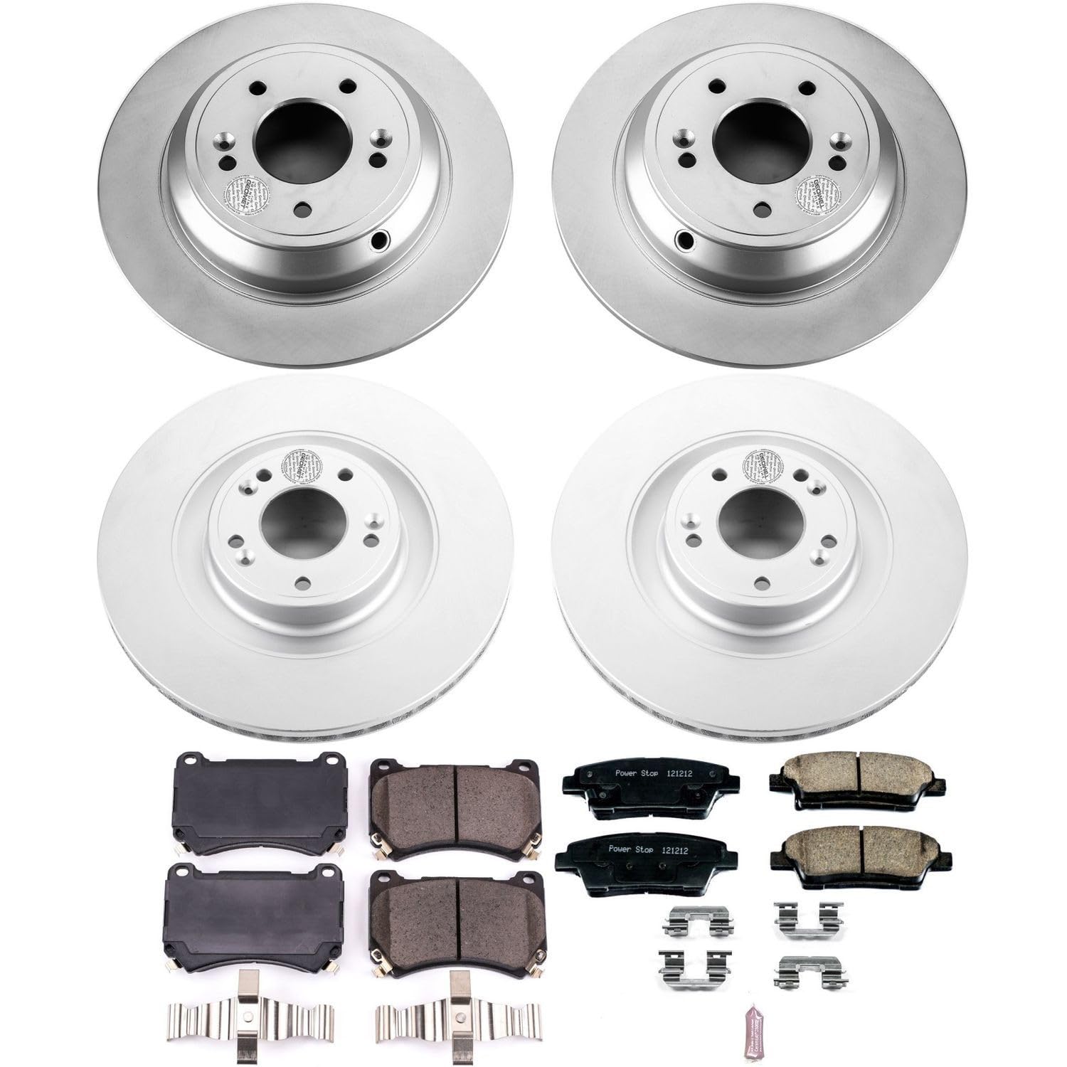 Power Stop Coated Brake Rotor CRK5929 and Ceramic Brake Pads- Front & Rear For Hyundai Genesis 2012-2014 [Model Specific]