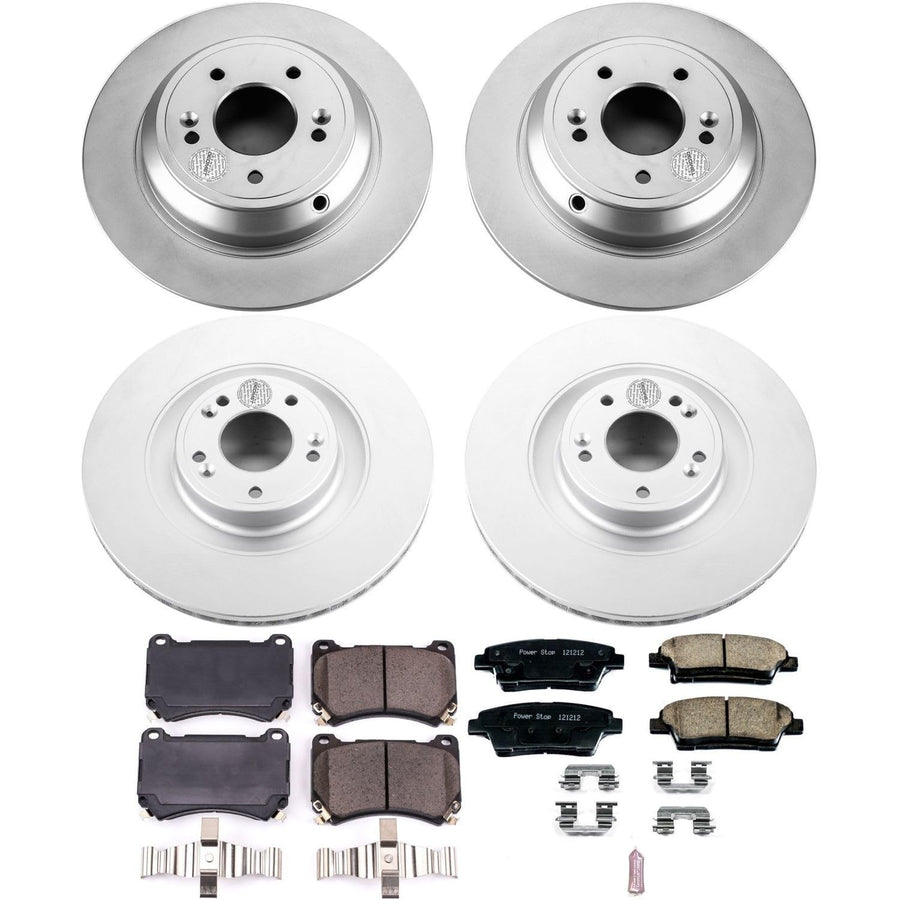 Power Stop Coated Brake Rotor CRK5929 and Ceramic Brake Pads- Front & Rear For Hyundai Genesis 2012-2014 [Model Specific]