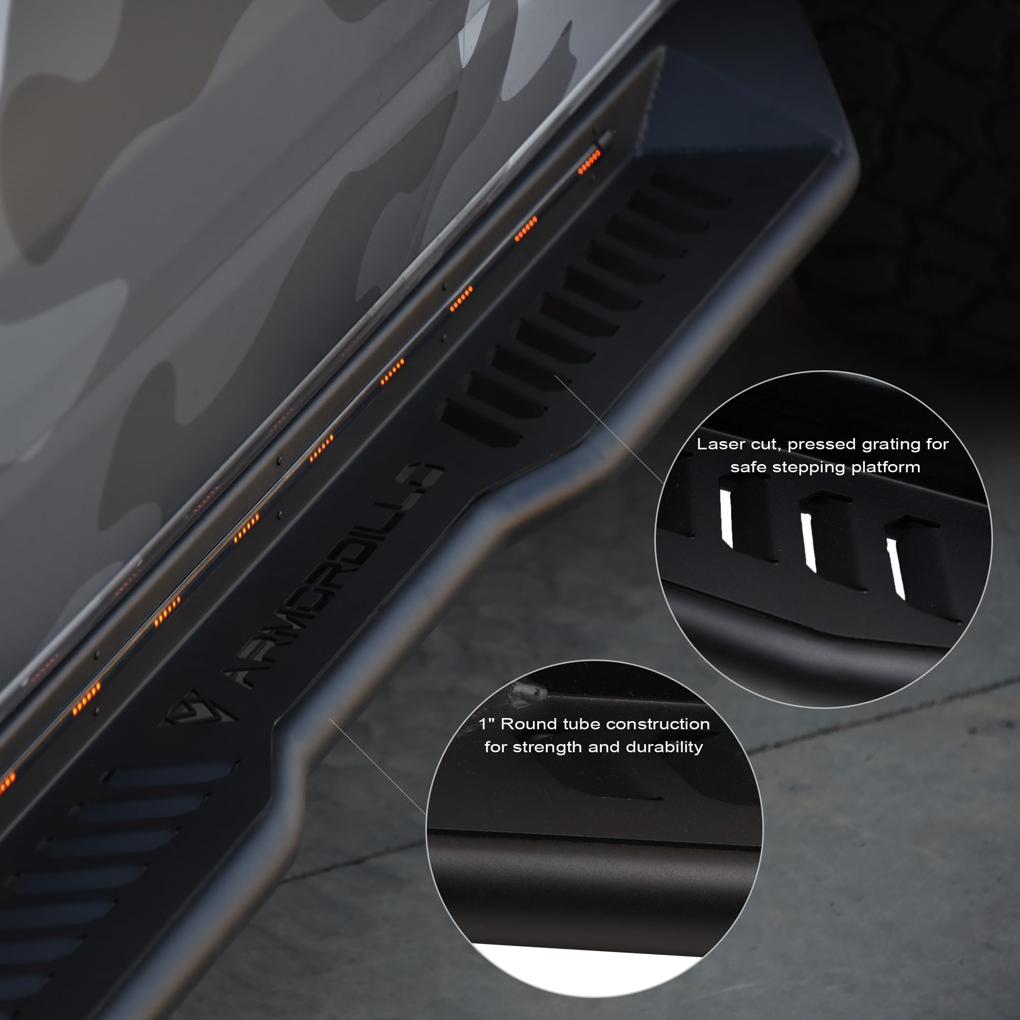 FX Sequential LED Armordillo Running Boards Steps Compatible with 2005-2023 Toyota Tacoma Double Cab/Crew Cab|8710494|Matte Black|Lighted Side Step Bars|