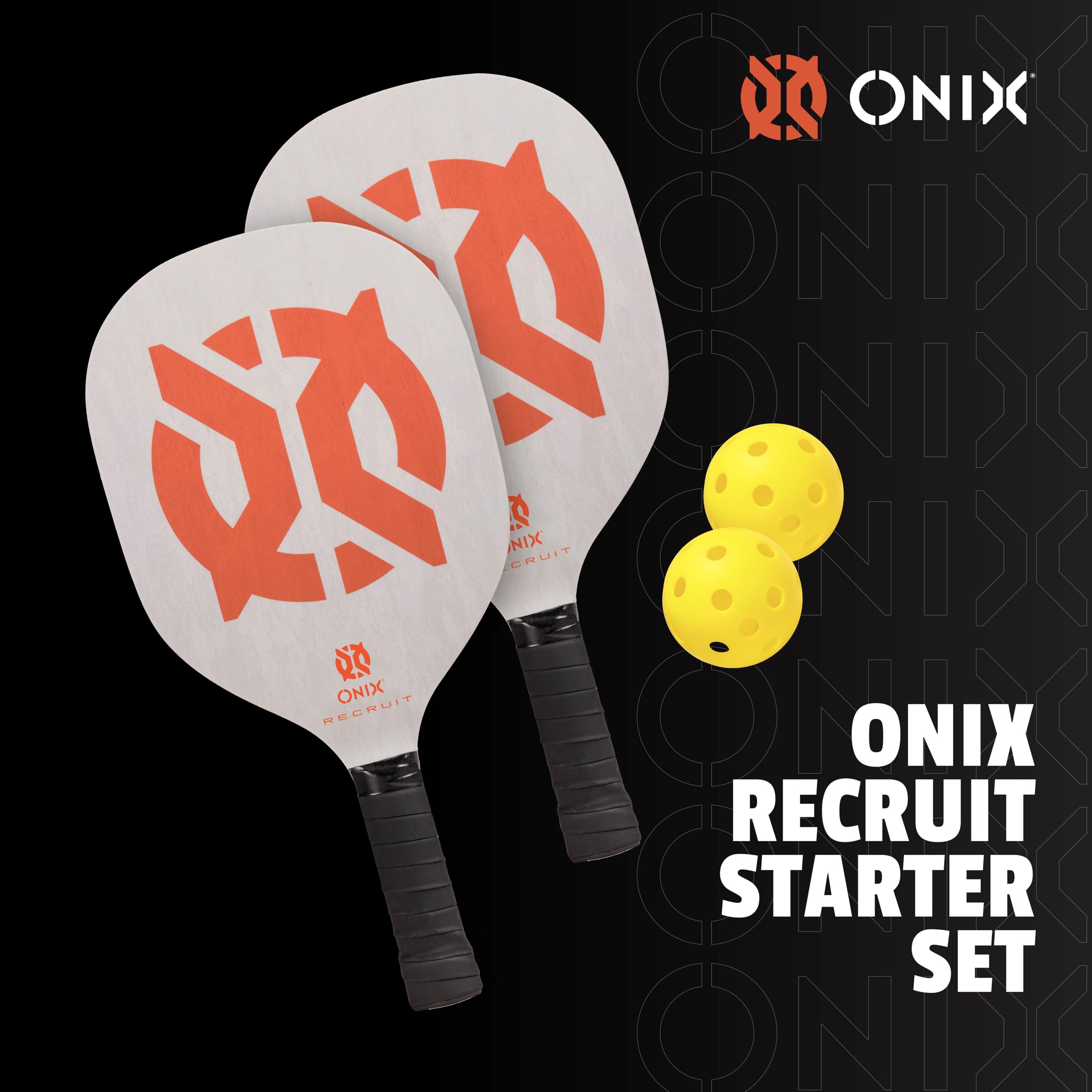 Pickleball Starter Set by ONIX - Includes Two Poplar Wood Paddles and Two Yellow Balls