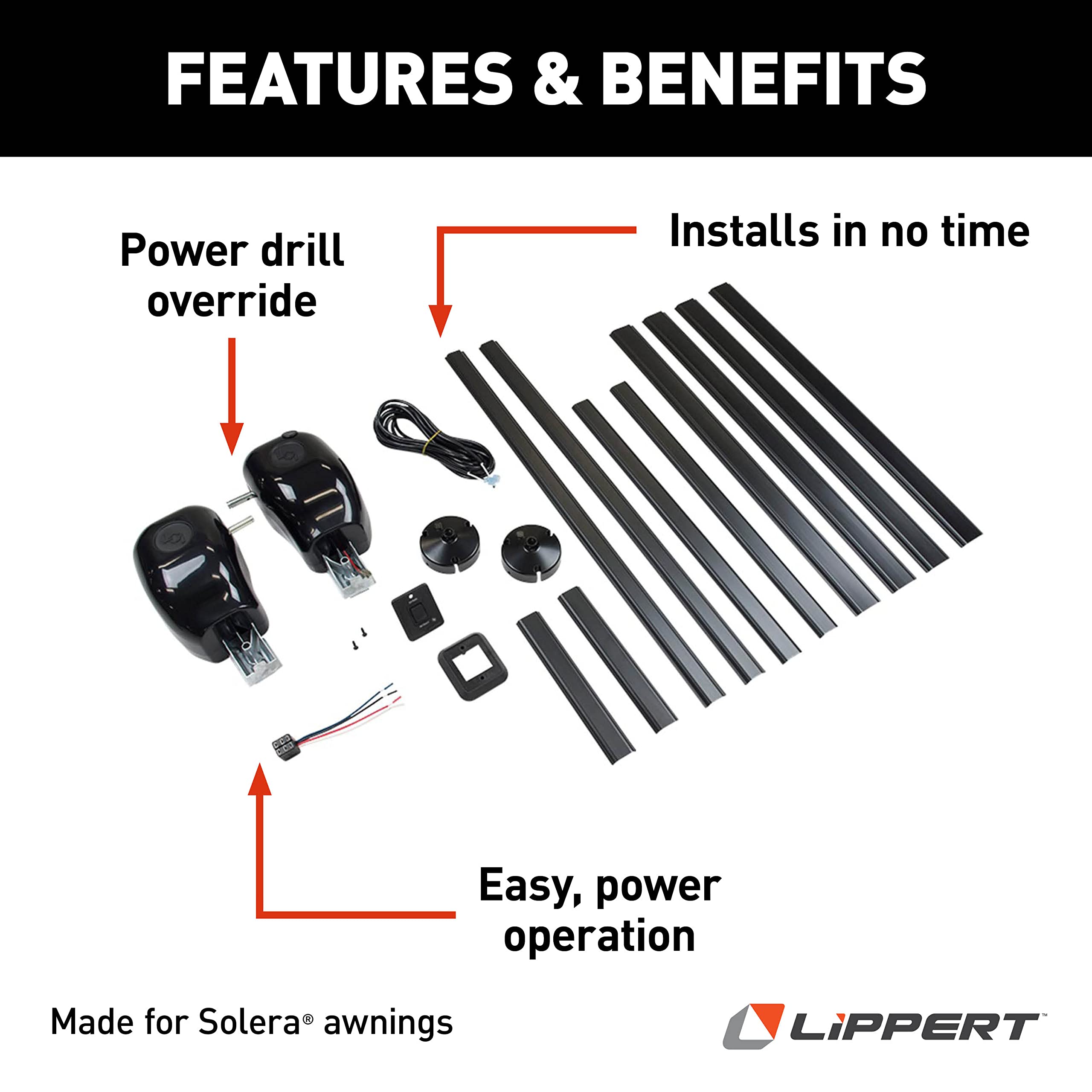 Pull-Style Solera Manual-to-Power RV Awning Conversion Kit for 5th Wheel RVs, Travel Trailers and Motorhomes, Automatically Extends or Retracts Awnings - 323949