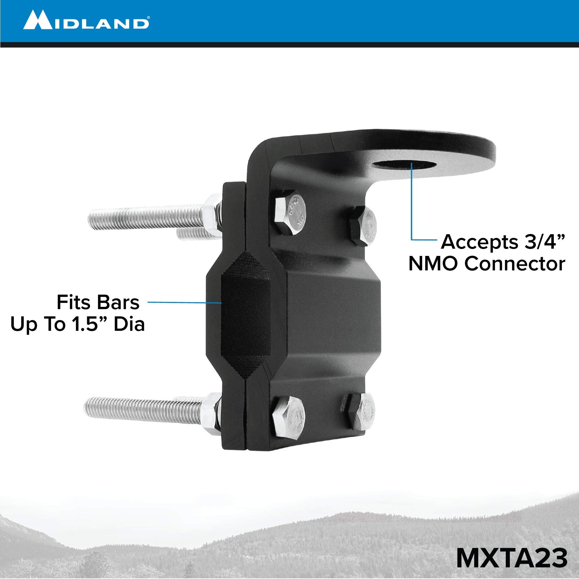 MXTA23 Midland® – Micromobile® Roll Bar/Mirror Mounting Bracket – Universal Antenna Mount with NMO Connector - Secure Antenna Mount for Trucks, Off Roading and Overlanding