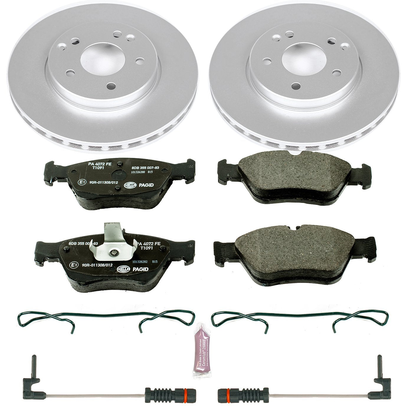 Power Stop ESK3047 Euro-Stop Front Brake Kit and 2 Front Sensor Wires For Mercedes-Benz C230, Mercedes-Benz C280, Mercedes-Benz E300, Mercedes-Benz SLK230 [Model Specific]