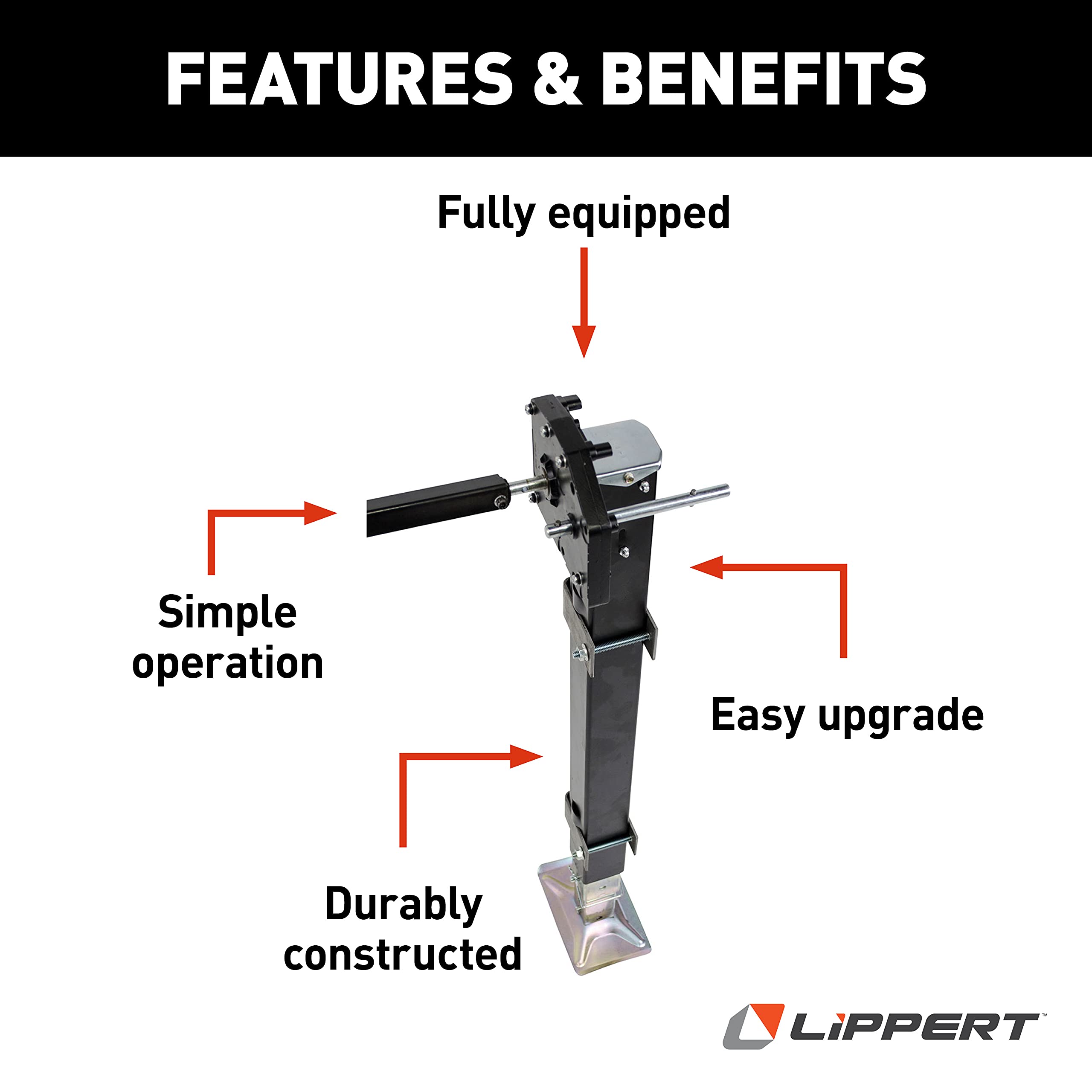 Lippert Universal-Mount Replacement Manual 5th Wheel Landing Gear Kit - 6,000-Pound Capacity, 21" Stroke, Includes Legs, Foot Pads, Pins, Gears, Mounting Brackets, Crank Handle - 333966