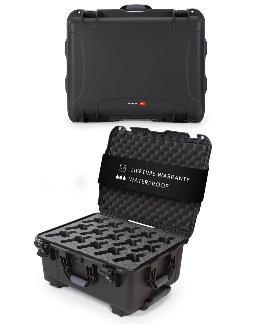 NANUK 950 Hard Case with Wheels and Custom Foam Insert 15 UP, IP67 Waterproof & Crushproof, Rugged Construction for Ultimate Protection, Made in North America – Black (22”.8 x 18.3” x 11.7”)