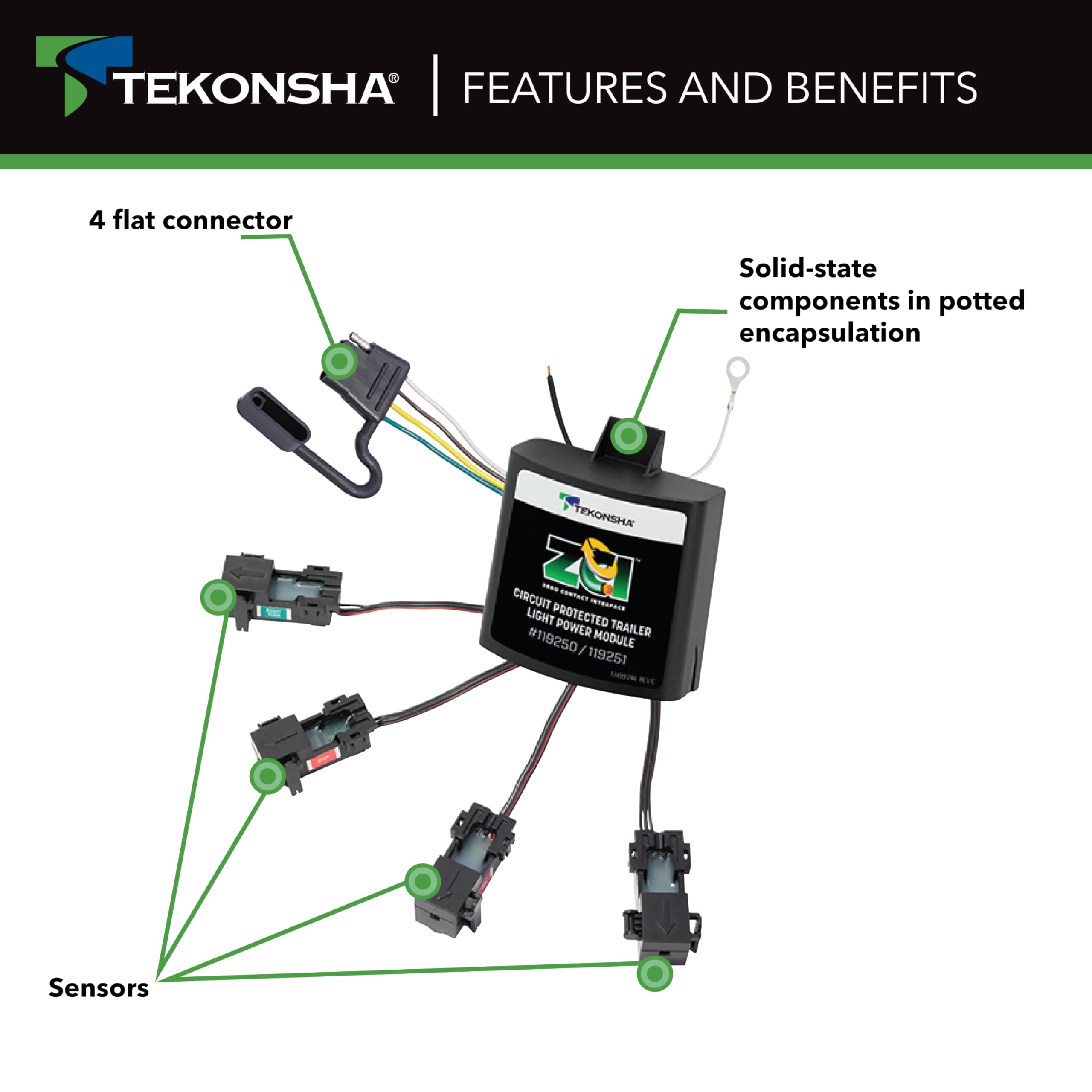 Tekonsha ZCI 119251 Zero Contact Interface Universal ModuLite & Installation Kit, Universal Wiring Harness, Circuit Protected, Works with 2 or 3 Wire Systems, 12-Volt Vehicle Systems Only