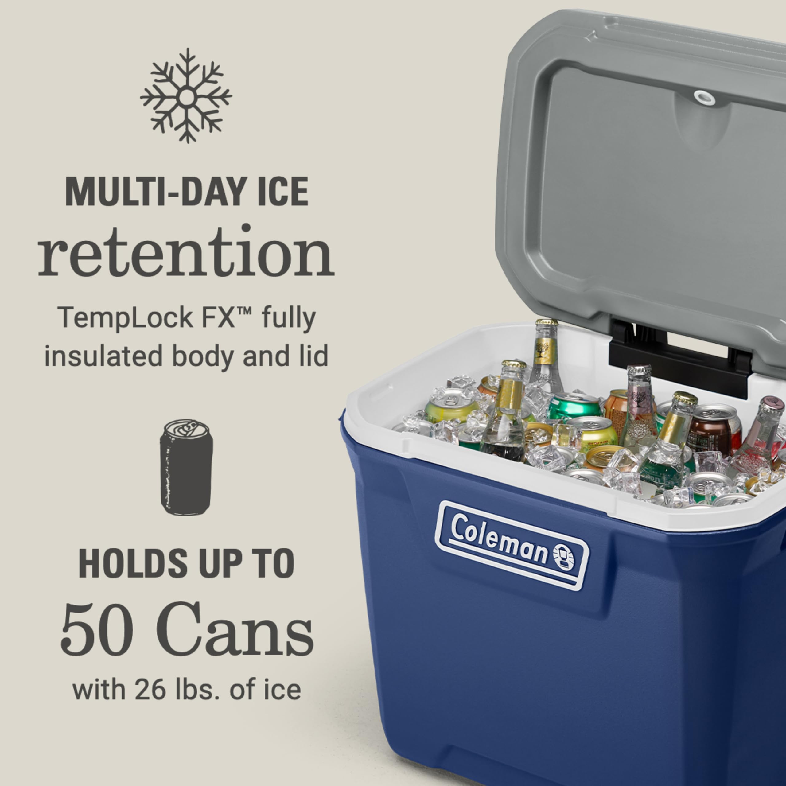 Coleman Insulated Classic Series Portable Rolling Cooler with Wheels, Leak-Resistant Outdoor Hard Cooler Keeps Ice up to 5 Days, 65-Quart