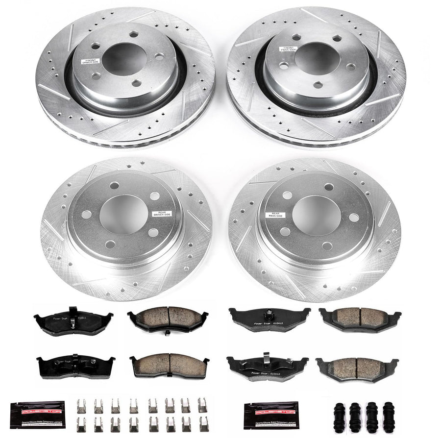 Power Stop K1701 Z23 Carbon Fiber Brake Pads Front and Rear with Drilled & Slotted Brake Rotors Kit For Chrysler 300M 1999-2002, Chrysler LHS 2001 [Model Specific]