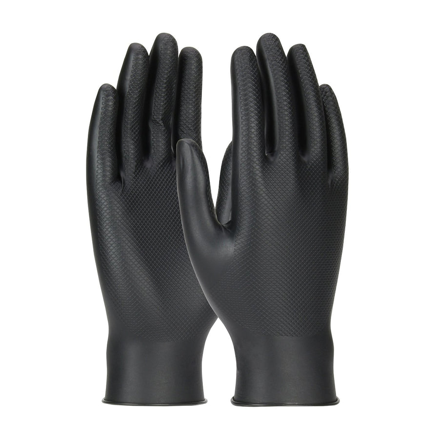 Grippaz PIP Skins 6 Mil Nitrile 9.5" Disposable Gloves 50-Pack, Fish Scale Grip, Chemical & Oil Resistant, Black, Large (67-246/L)