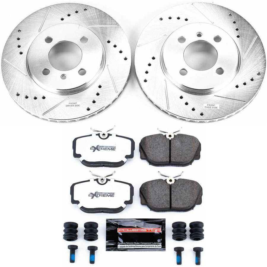 Power Stop Front Brake Kit For 1991 1992 BMW 318is 1991 1992 BMW 318i 1986 1987 1988 325 - Carbon Fiber Ceramic Brake Pads & Drilled and Slotted Rotors Replacement, K3008-36 Truck & Tow