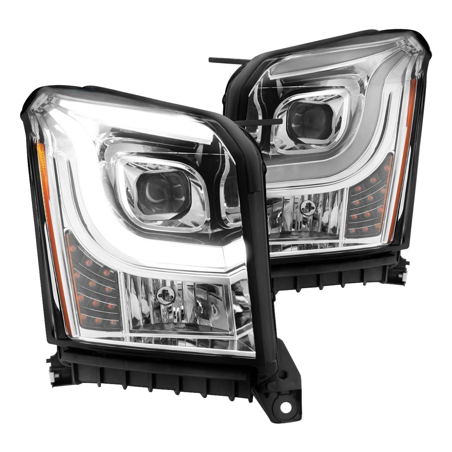 2015-2017 GMC Yukon XL Anzo USA Projector Headlights W Lightbar - Chrome/Amber (111536)
