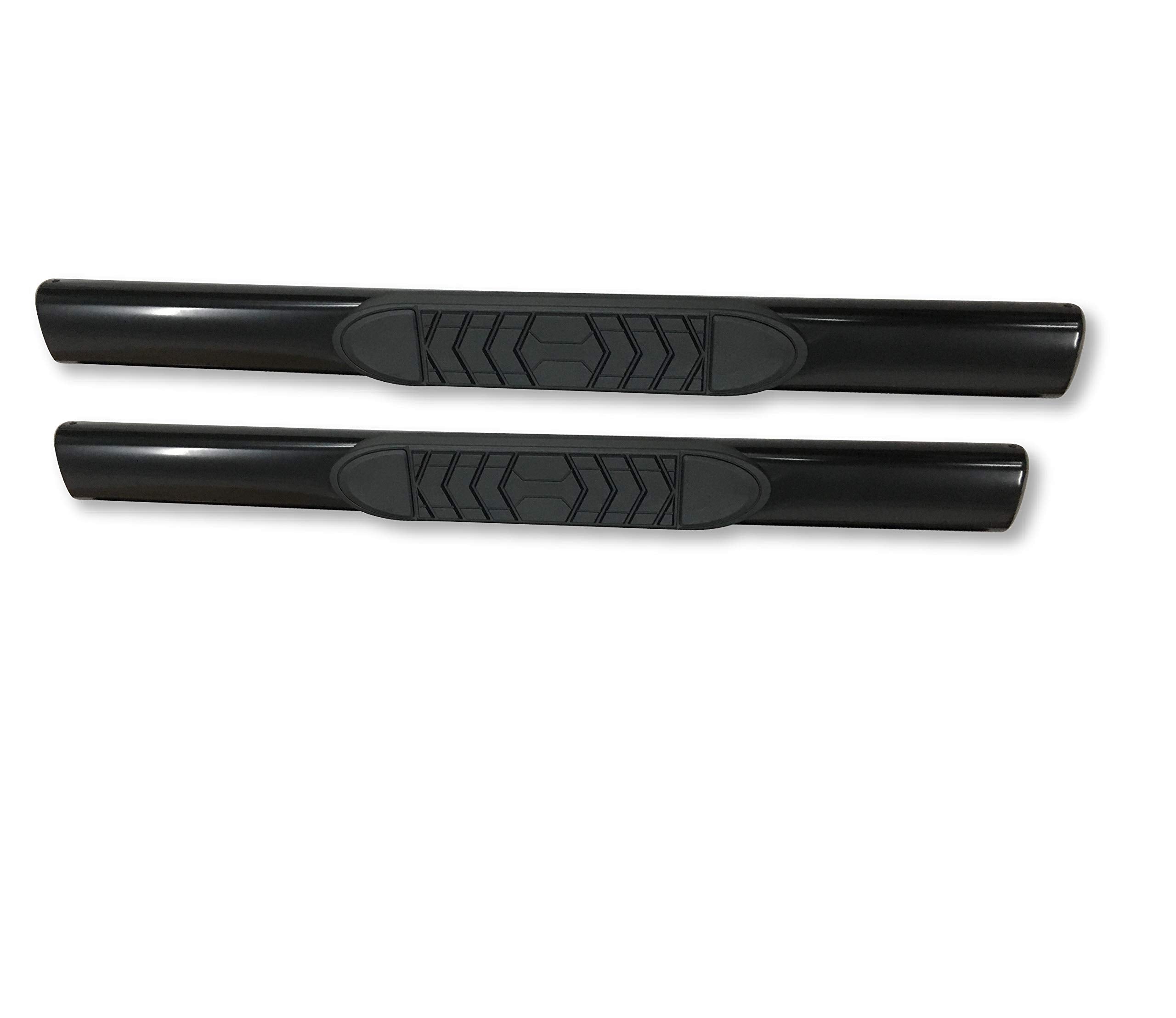 Nerf Bar TrailFX A7036B Fits Chevrolet Silverado 1500 Standard Cab 2007-2018 Straight 5 Inch Oval Black Powder Coated Steel Side Steps with Step Pads Rocker Panel Mount Set of 2 Running Boards