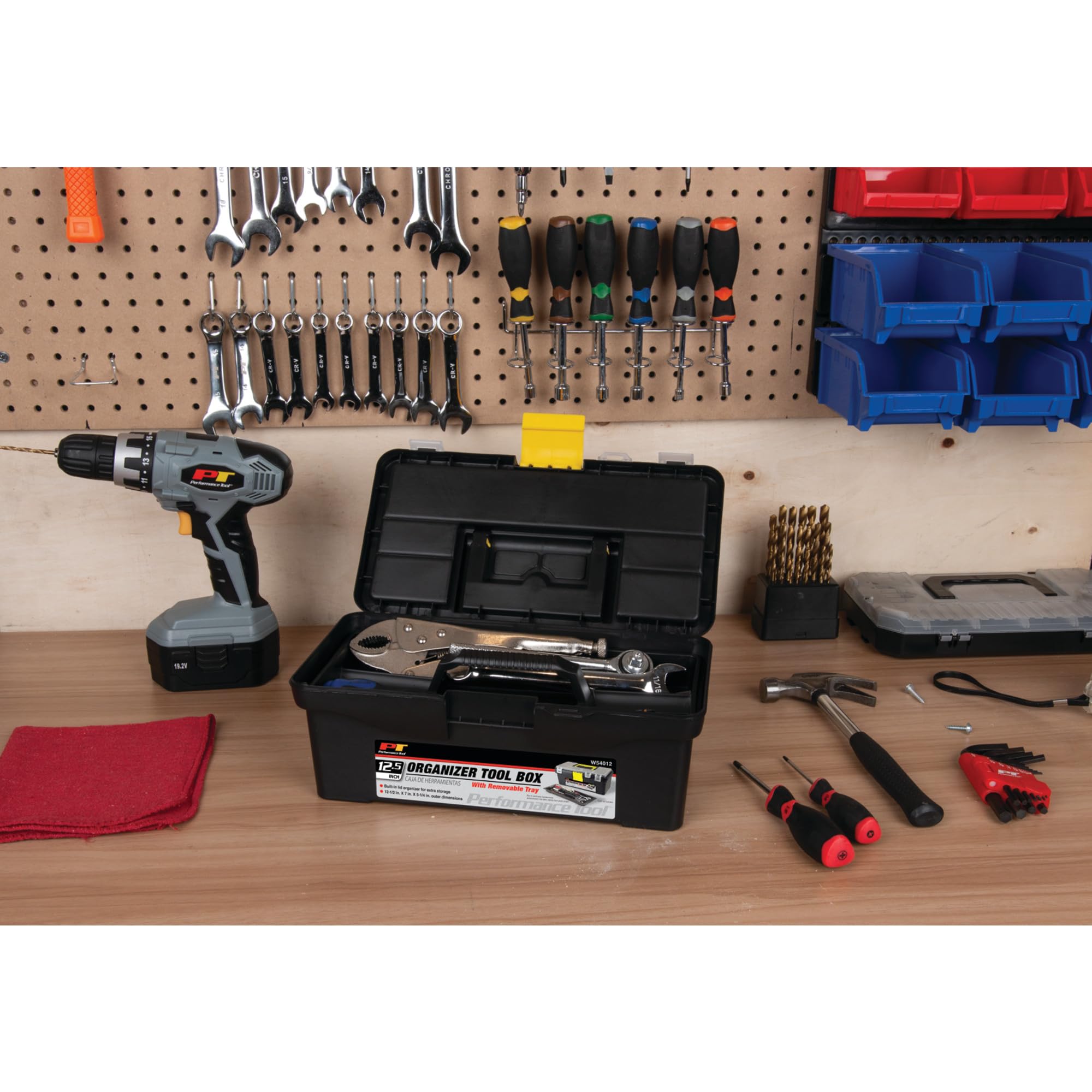Heavy Duty Performance Tool W54012 Plastic Organizer Tool Box for Workshops and Garages, Black, 12.5-Inch