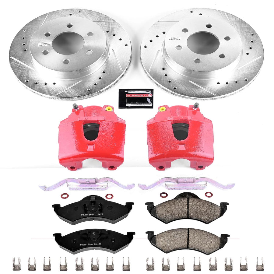 Power Stop KC2139 Z23 Evolution Sport Brake Upgrade Kit Front with Powder Coated Calipers For Dodge Dakota 2000-2002, Dodge Durango 2000-2002 [Model Specific]