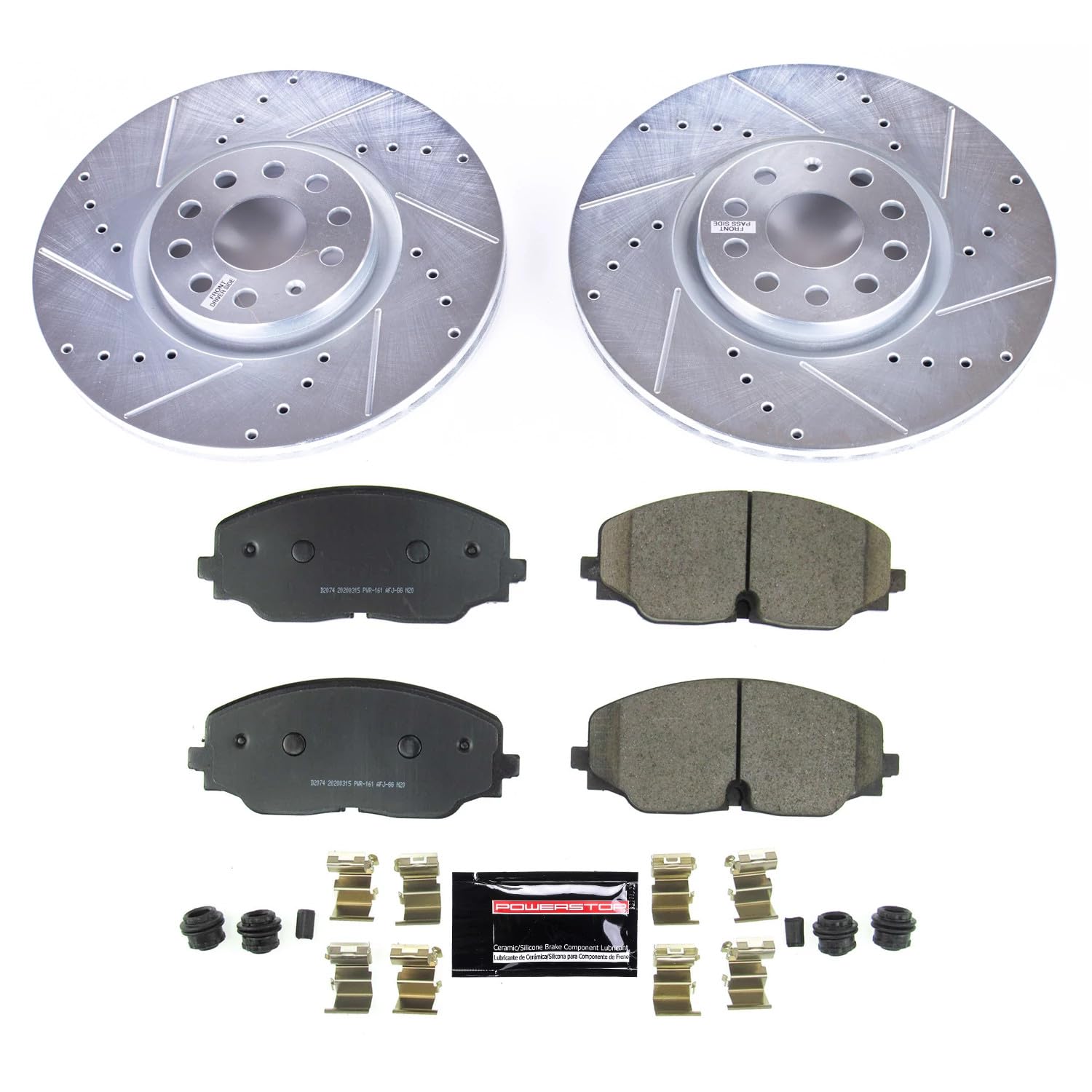 Power Stop K8117 Z23 Carbon Fiber Brake Pads with Drilled Slotted Brake Rotors Brake Kit For 2018 2019 2020 2021 VW Volkswagen Atlas | 2020 2021 VW Atlas Cross Sport