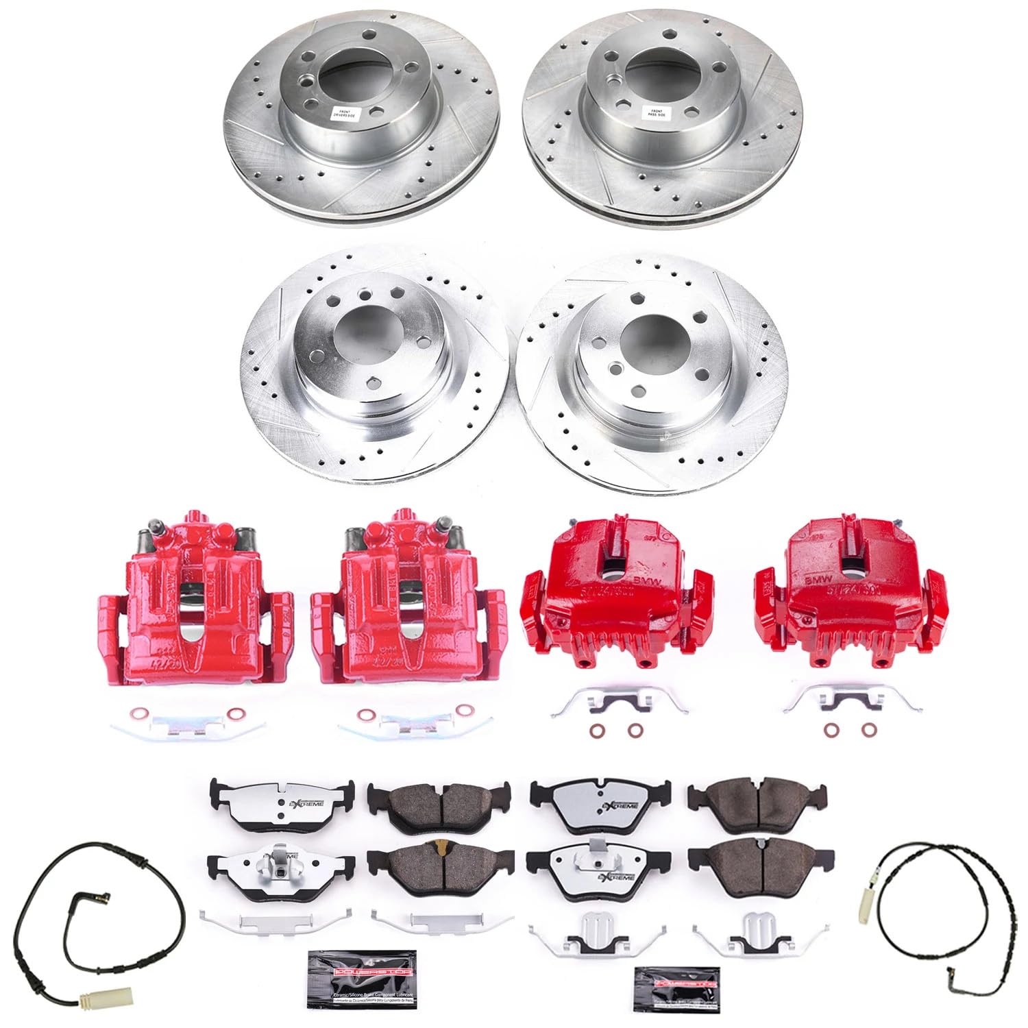 Power Stop Z26 KC2890-26, Street Warrior Front and Rear Brake Kit- Brake Rotors, Brake Pads & Calipers For BMW 325i 2006 [Model Specific]