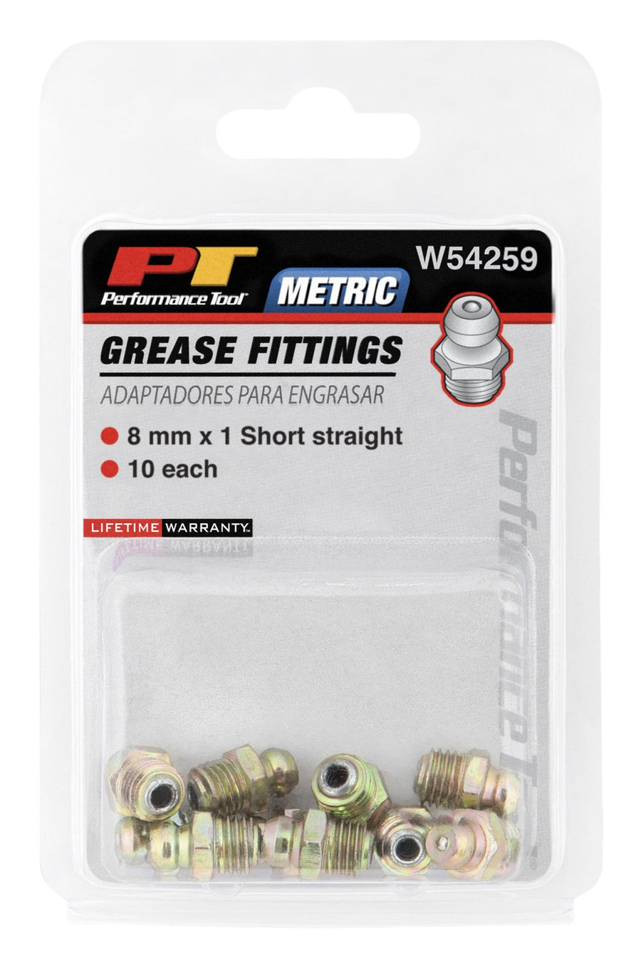 8mm x 1mm Performance Tool W54259 Short Straight Grease Fitting, (Pack of 10)