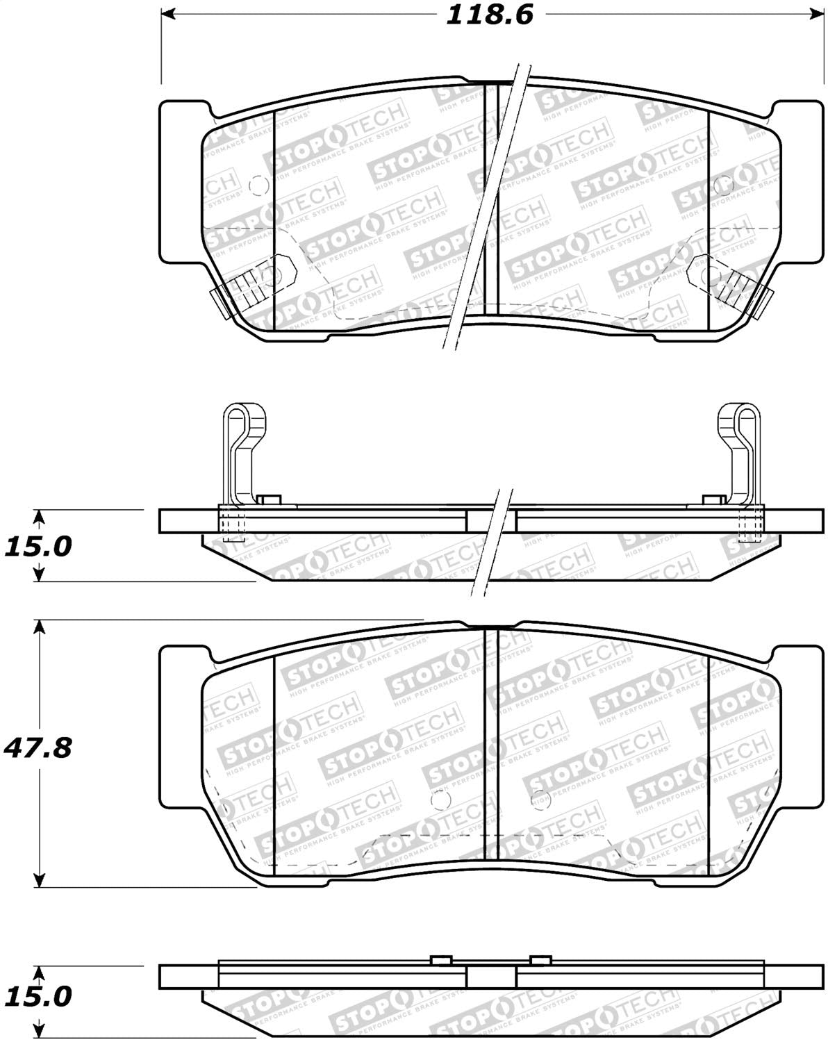 Rear StopTech 308.09540 Brake Pads with Shims and Hardware Street