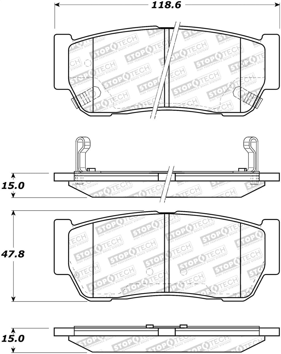 Rear StopTech 308.09540 Brake Pads with Shims and Hardware Street