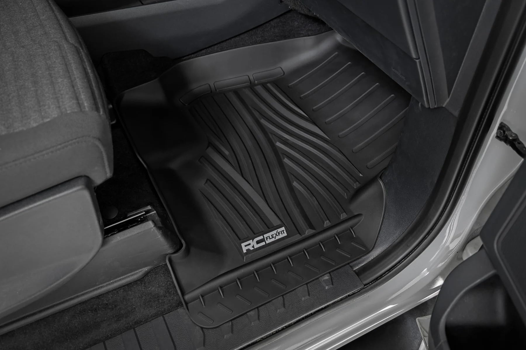 Flex-Fit Rough Country Front Floor Mats for Ford F-150 (2015-25)/Lightning (2022-25)/Raptor (2017-25) Crew Cab - Custom All-Weather Non-Slip TPE Liners w/Spill Saver Lip