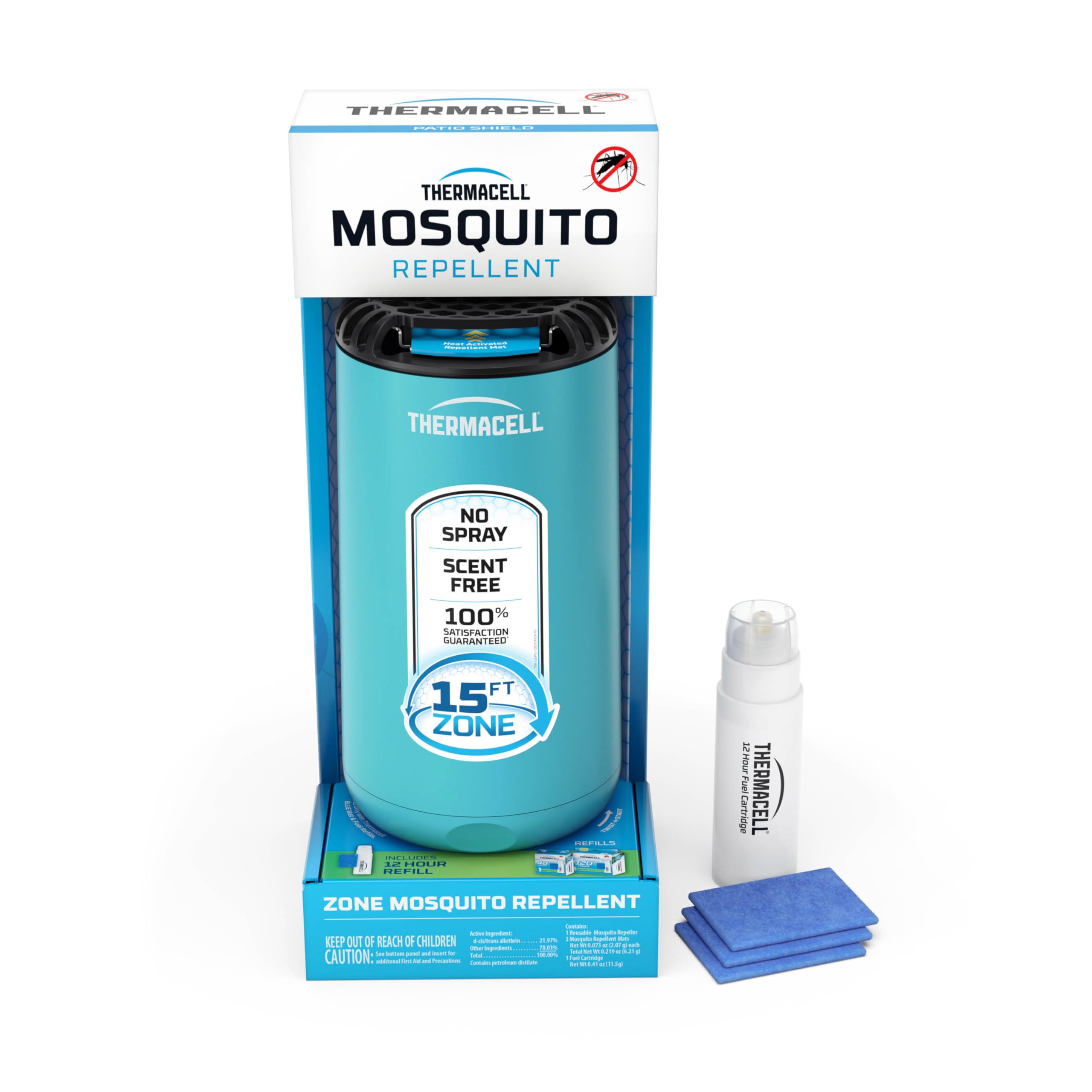 Mosquito Repeller Thermacell Patio Shield; Includes 12-Hour Refill; 15 Foot Zone of Protection; Highly Effective Mosquito Repellent for Patio; Bug Spray Alternative; Scent Free