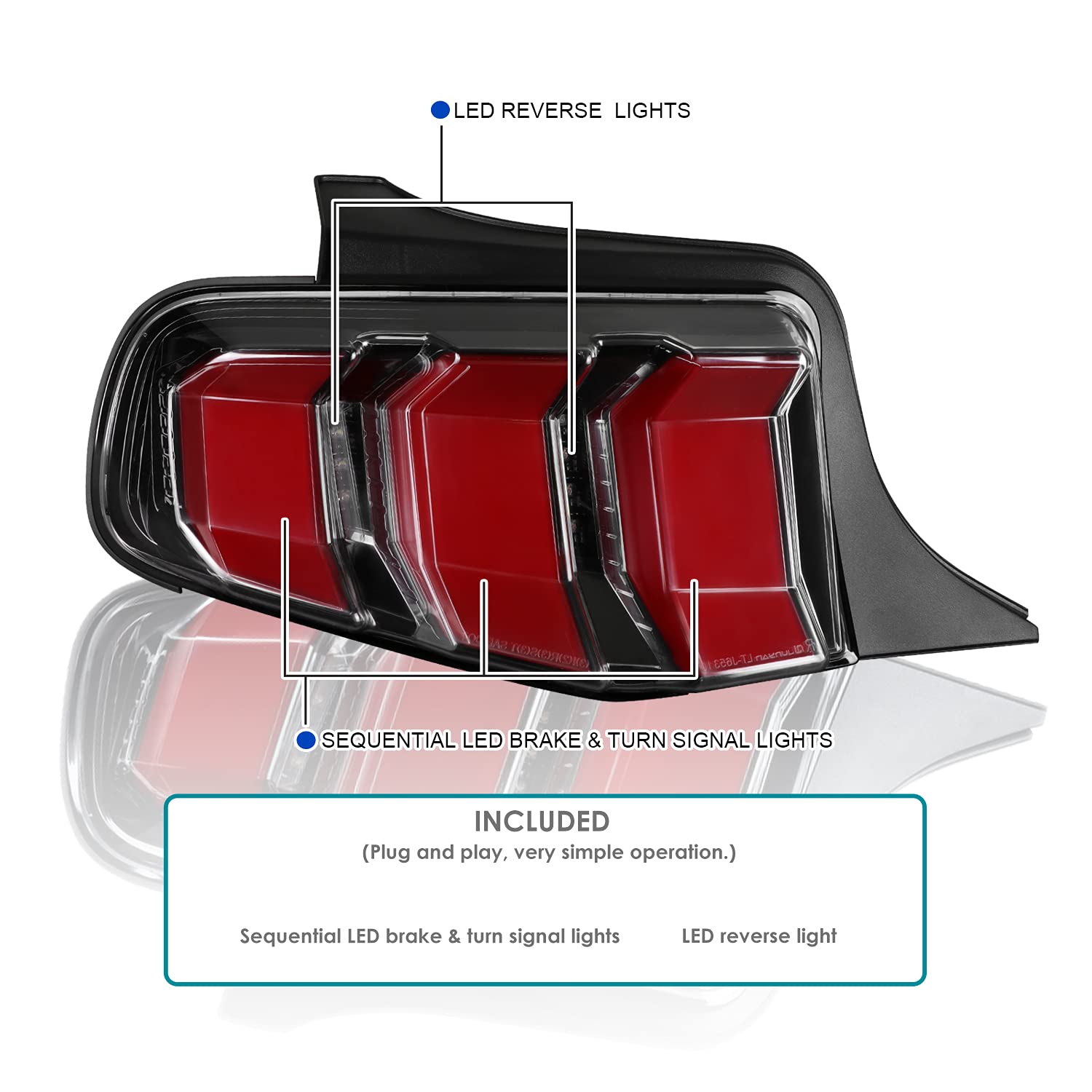 Sequential LED Signal Tail Lights SPEC-D TUNING Jet Black Compatible with 2010-2012 Ford Mustang, Left + Right Pair Assembly