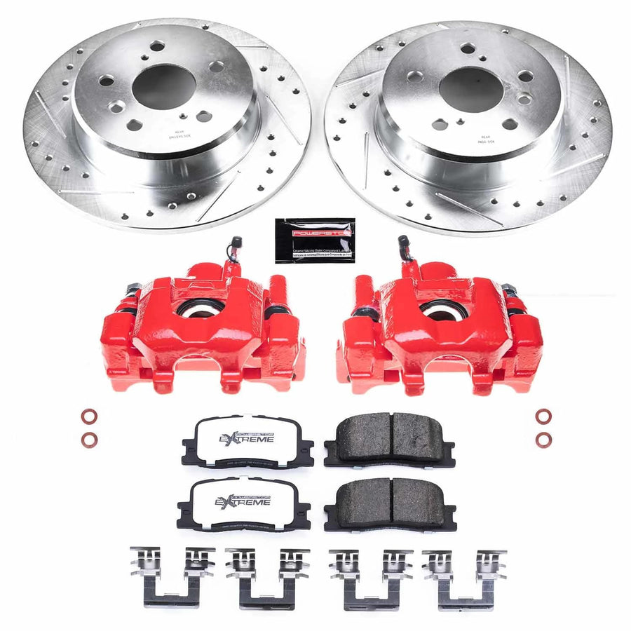 Power Stop KC1148A - Truck & Tow 36Z36 Rear Brake Kit - Drilled/Slotted Rotors Carbon Ceramic Brake Pads & Calipers For Toyota Highlander 2001-2003 [Vehicle Specific]
