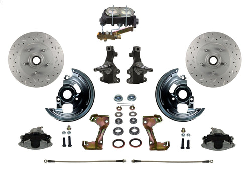 Manual LEED BRAKES Front Disc Brake Conversion 2" Drop Spindle Cross Drilled And Slotted With Cast Iron M/C Disc/Disc Side Mount