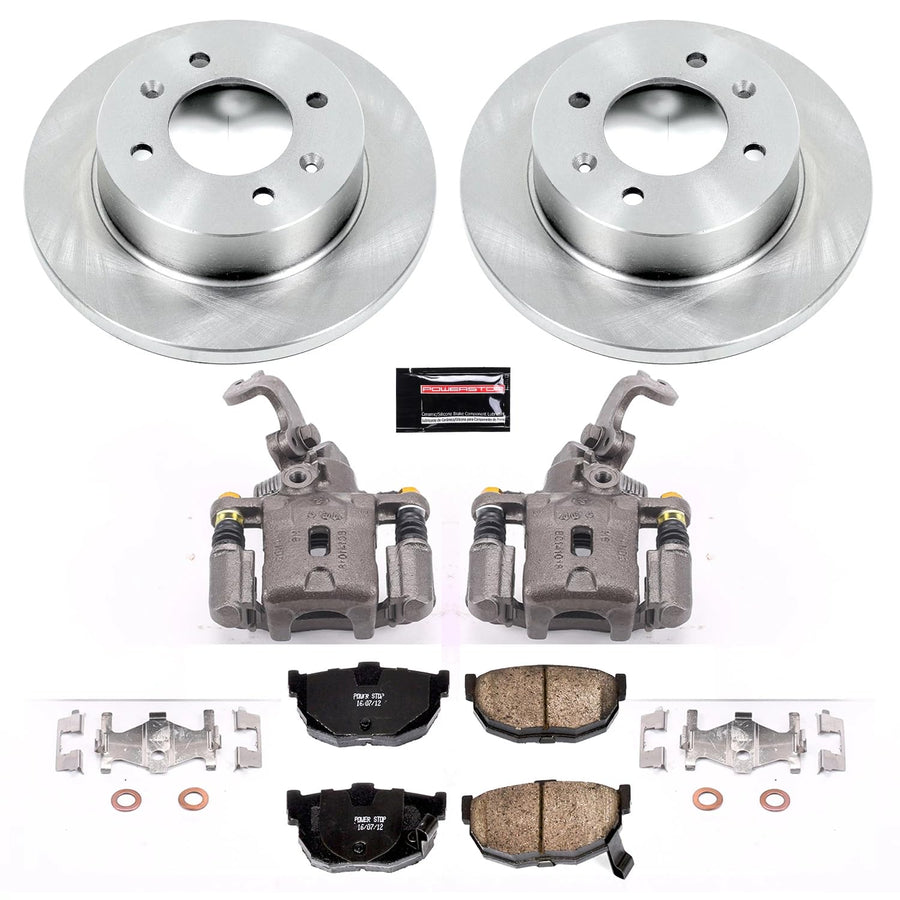 Power Stop KCOE3106 Replacement Autospeciality Rear Caliper Kit- OE Rotors, Ceramic Brake Pads, Calipers For Hyundai Elantra 2001-2005 [Model Specific]