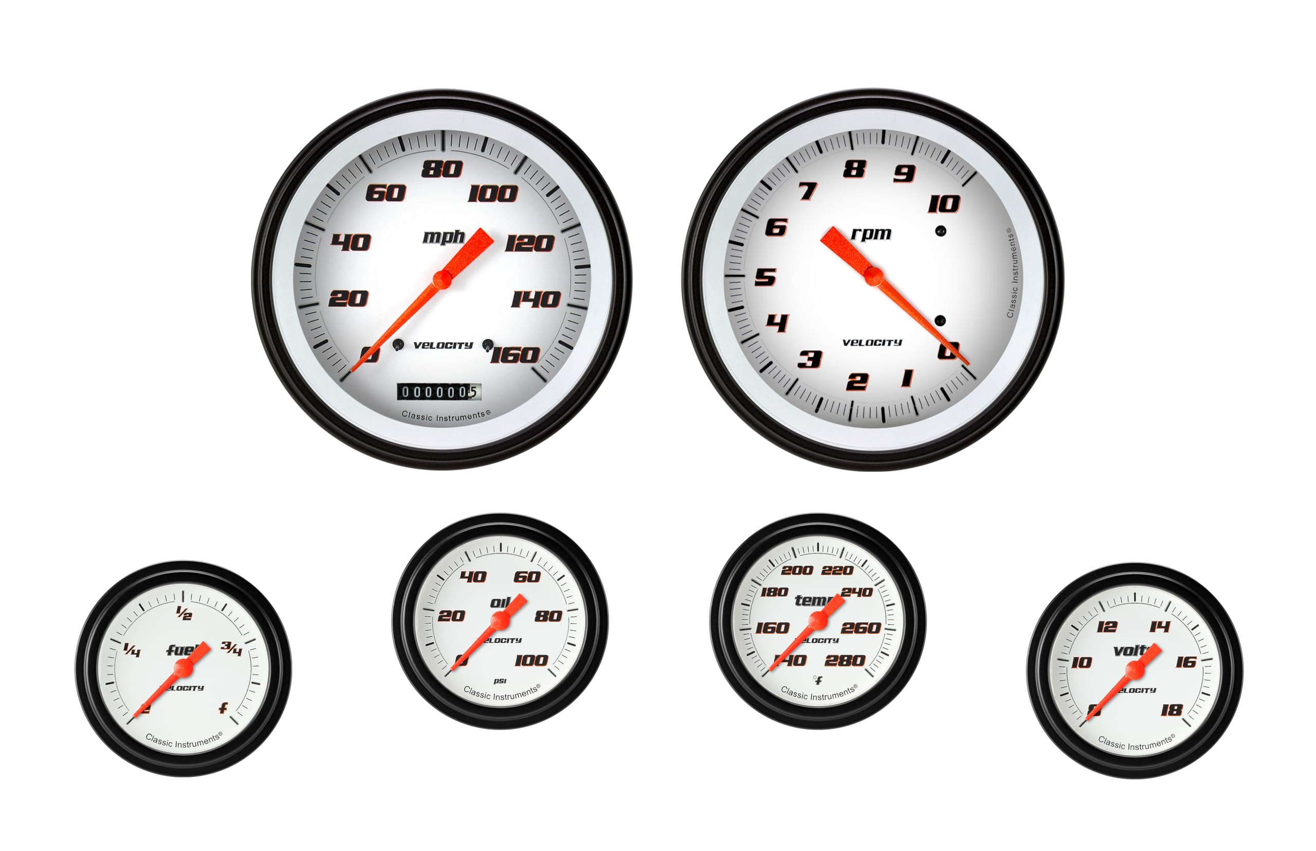 Velocity White Classic Instruments VS351WBLF Full Sweep 6 Gauge Set - GM