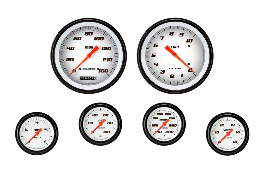Velocity White Classic Instruments VS351WBLF Full Sweep 6 Gauge Set - GM