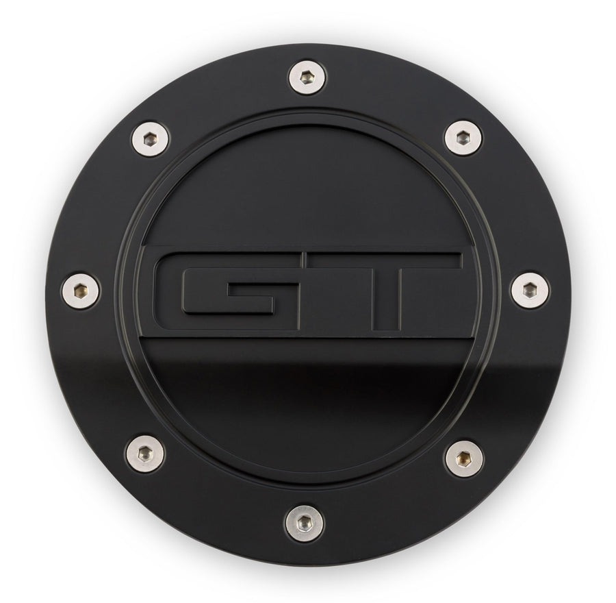 Muscle Cars Drake Comp Series Fuel Door with 'GT' Lettering in Satin Black Finish, Compatible with Ford Mustang GT 2015-2021, Model FR3Z-6640526-GA