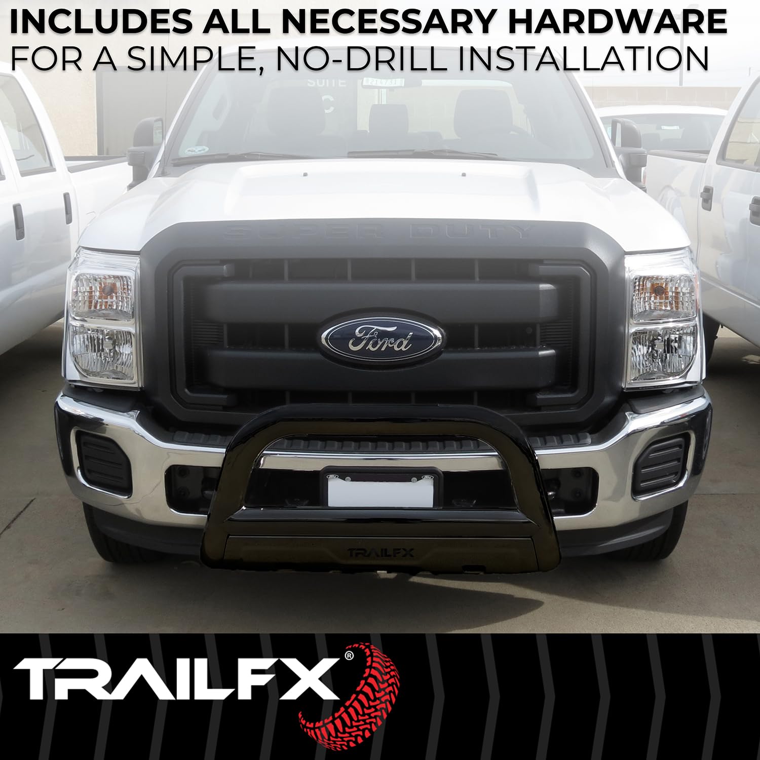 Bull Bar Trailfx B0046T, 3 Inch Diameter, Powder Coated, Titanium Black, with Skid Plate/Holes for Optional Lighting, 6-1/2 Inch Max Light/ 20 Inch Max Light Bar, Fits 2024-2025 Toyota Land Cruiser