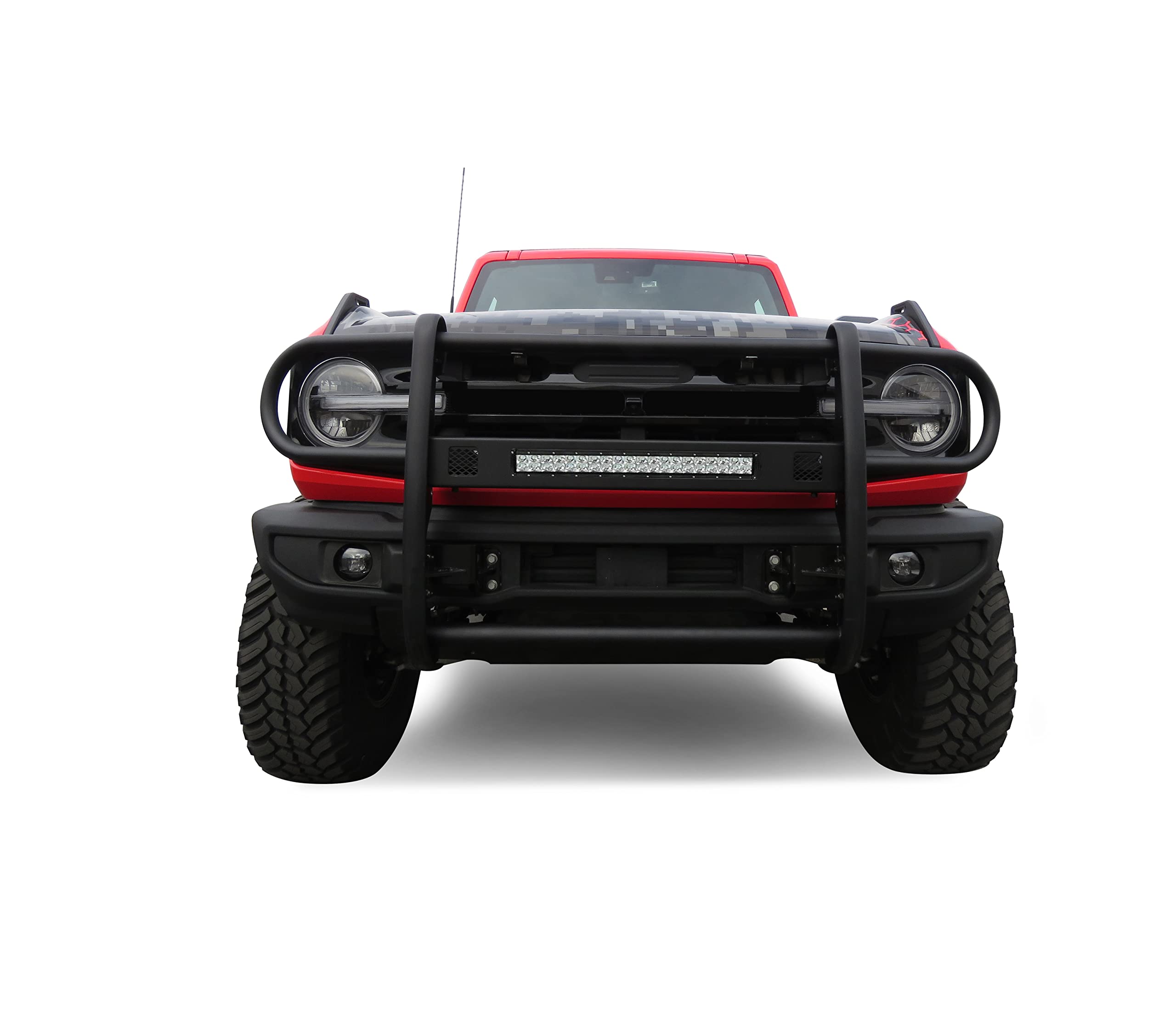 Beacon Black Horse Grille brush Bumper Guard Modular Come with 20in Double Row LED Light Compatible with 2021-2025 Ford Bronco ( Full Size )-BGFB21
