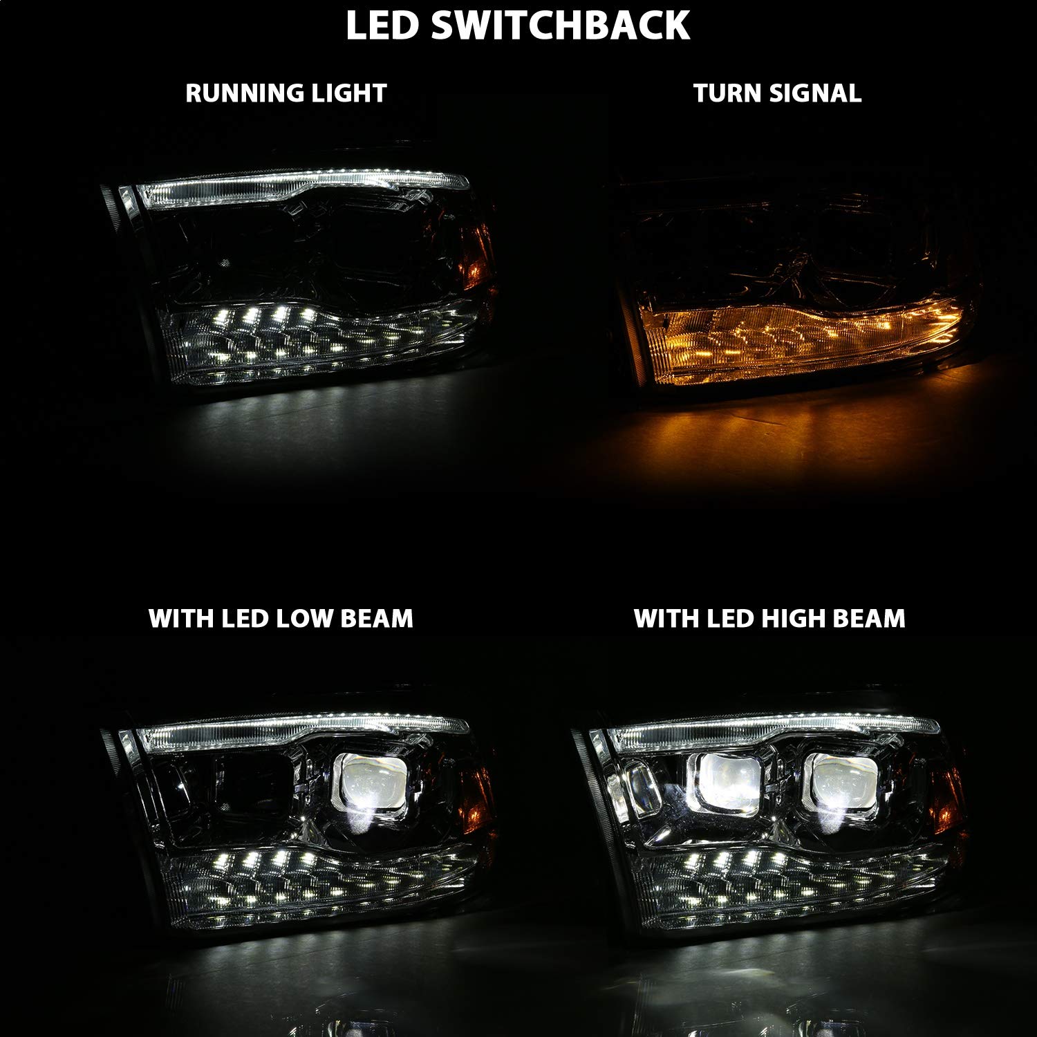 ANZO USA PROJECTOR LED PLANK STYLE SWITCHBACK H.L HALO CHROME AMBER (OE STYLE) (111465)