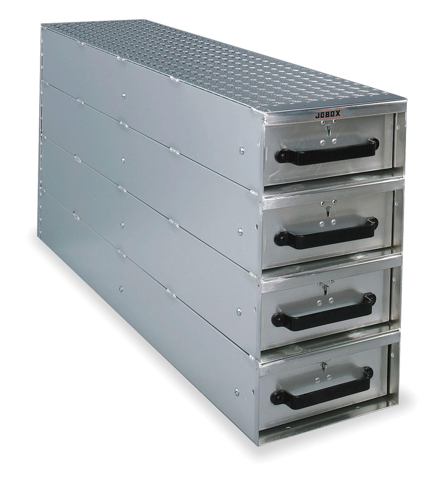 4-Drawer JOBOX Long Stacked Heavy-Duty Aluminum Drawer Storage - (12" W x 24" H x 50" L), Bright
