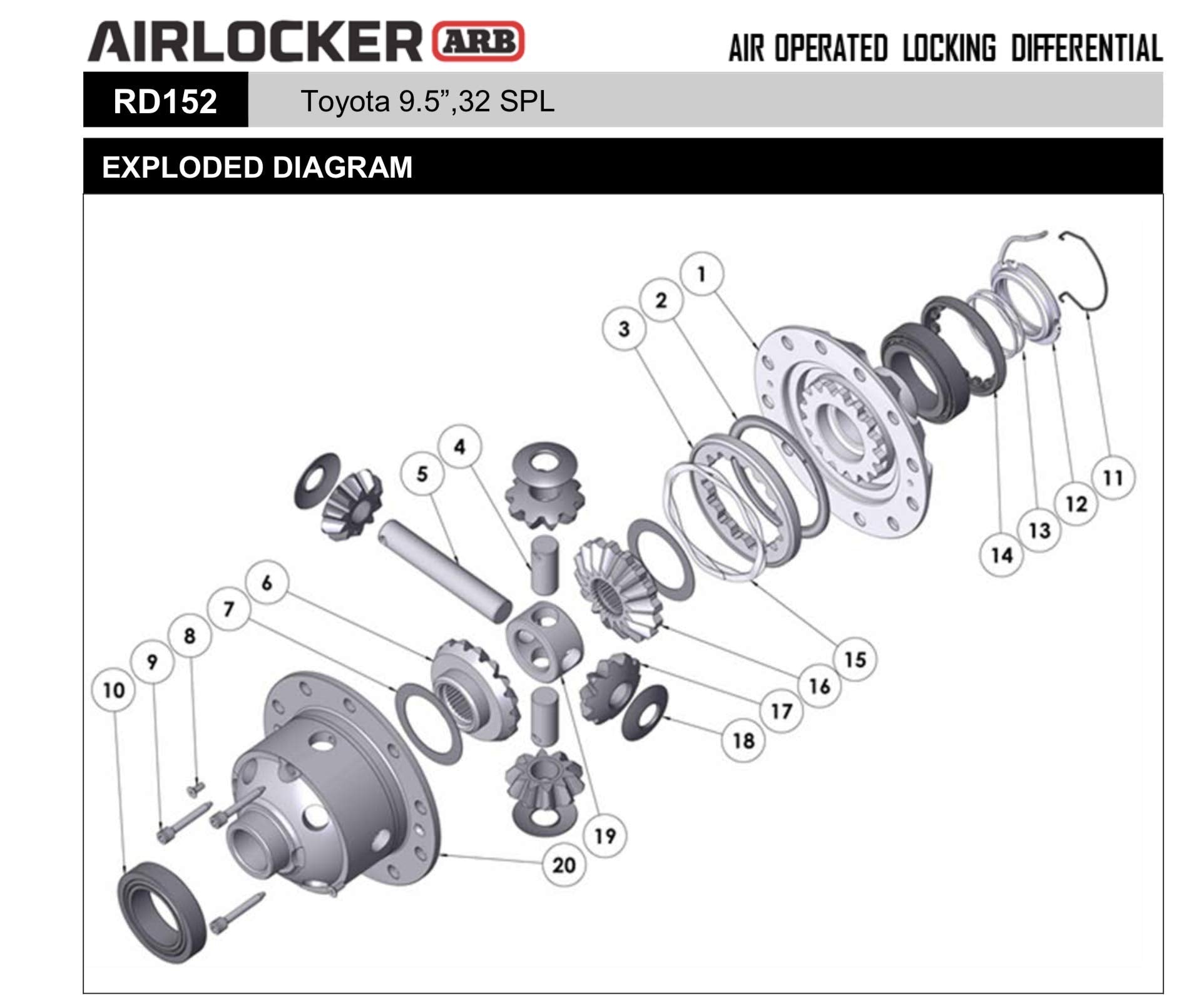 ARB RD152 Locking Differential Air Operated For Toyota Land Cruiser 9.5", Rear, 32 Spline