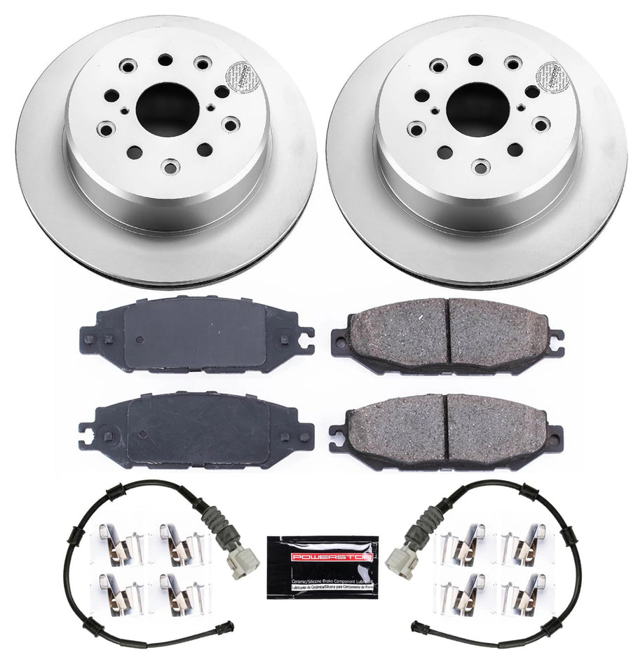 Power Stop Coated CRK1081 Brake Rotor and Ceramic Brake Pads- Rear For Lexus LS400 1993-1994 [Model Specific]