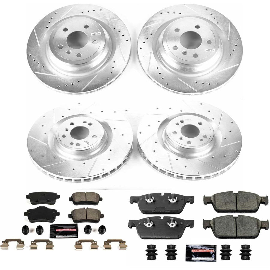 Power Stop K7442 Z23 Carbon Fiber Brake Pads Front and Rear with Drilled & Slotted Brake Rotors Kit For Mercedes-Benz GLE450 AMG 2016 [Model Specific]