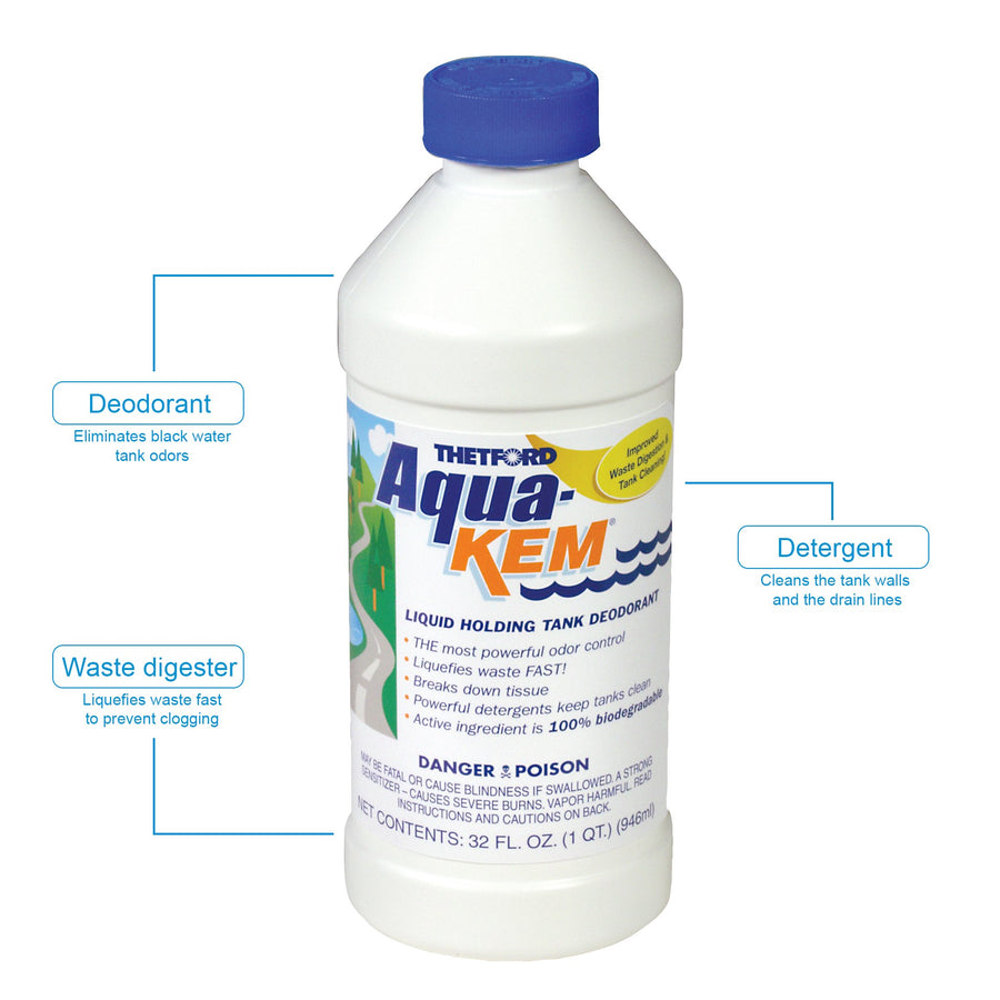 Thetford Aqua-KEM Original - RV Holding Tank Treatment - Deodorizer - Waste Digester - Cleaner - 32 oz - 09852