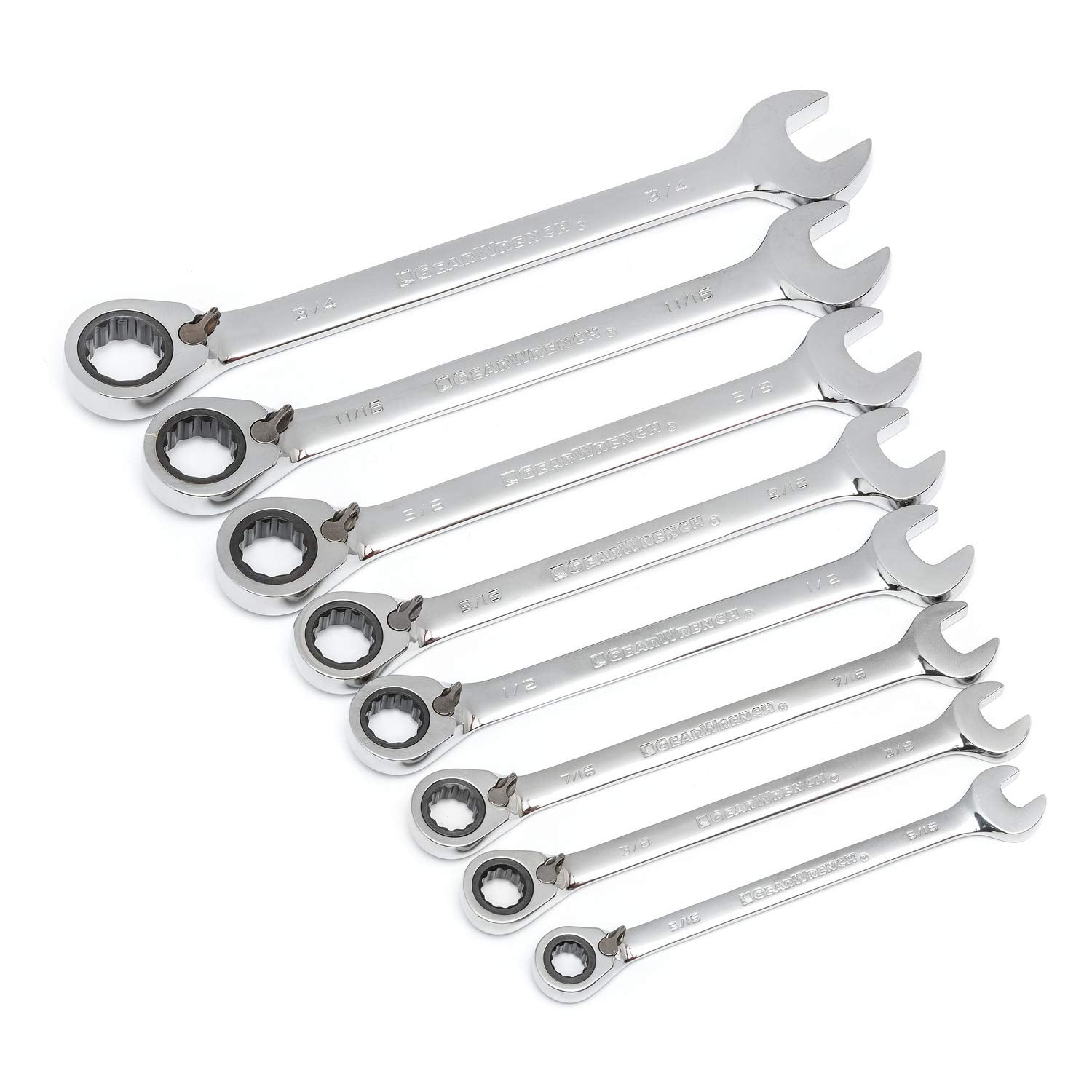 8 Piece GEARWRENCH 72-Tooth 12 Point Reversible Ratcheting Combination SAE Wrench Set | 9533N