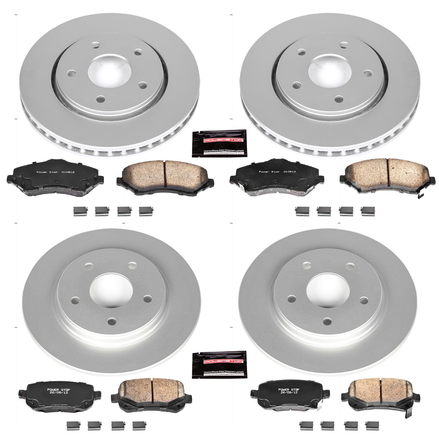 Power Stop CRK4015 Brake Rotor & Coated Ceramic Brake Pads- front & rear For Chrysler Town & Country, Dodge Grand Caravan, Dodge Journey, VW Routan [Model Specific]