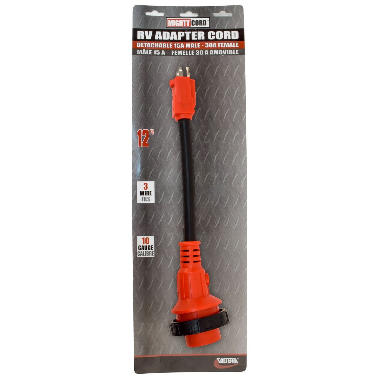 Valterra A10-1530DVP Detachable Mighty Cord 12" Adapter Cord w/Handle - 15AM to 30AF, Red (Carded)