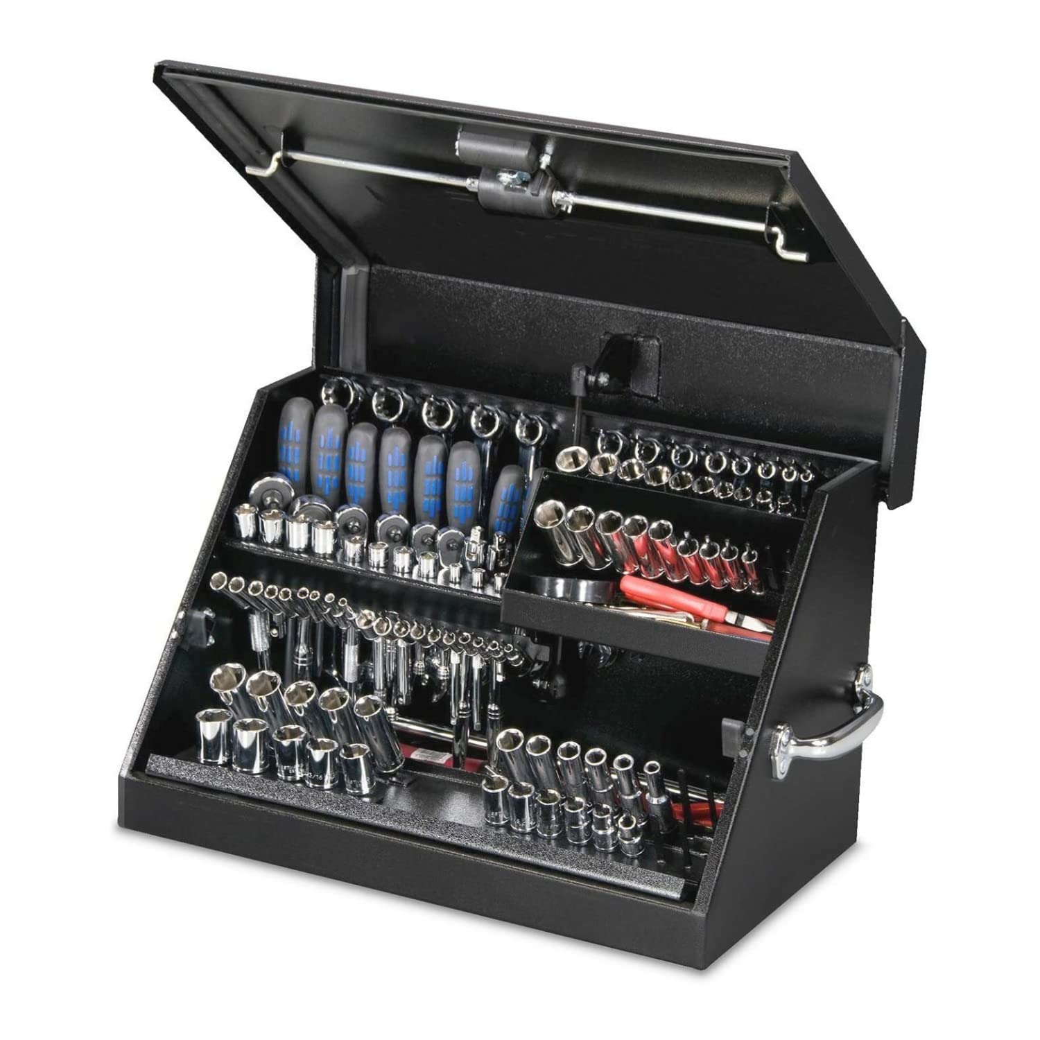 SM200B – Montezuma – 22.5-Inch Portable TRIANGLE Toolbox – Heavy-Duty Steel Construction – Metric and SAE Storage Chest – Weather-Resistant Toolbox – Lock and Latching System