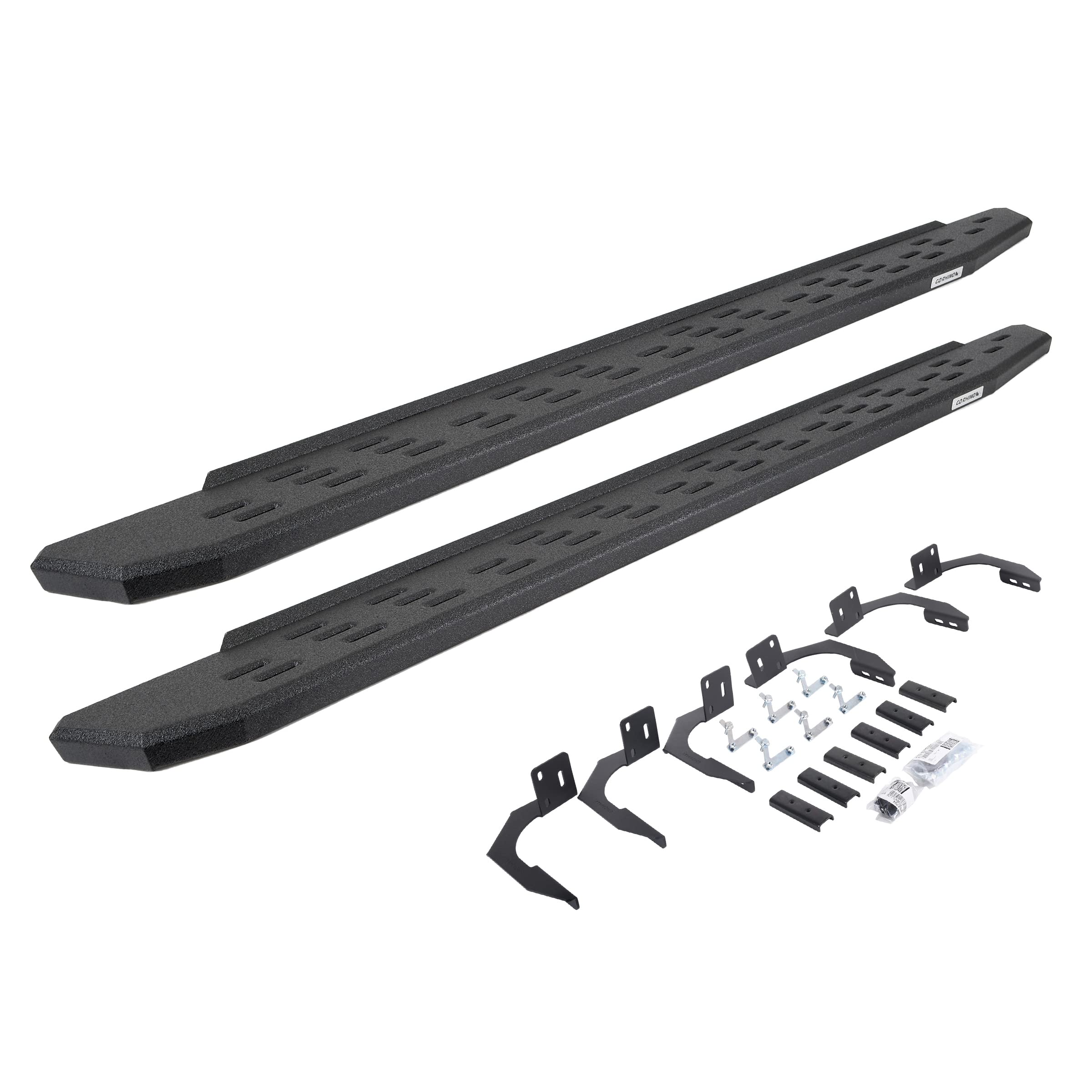RB30 Running Boards & Brackets Go Rhino | Galvanized Steel, Protective Bedliner Coating | 69609980T | Fits 2009-2014 RAM 1500 Quad Cab Pickup