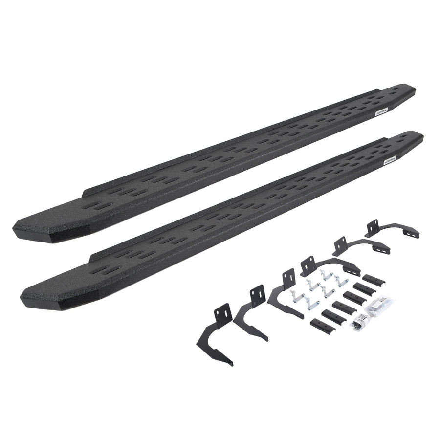 RB30 Running Boards & Brackets Go Rhino | Galvanized Steel, Protective Bedliner Coating | 69609980T | Fits 2009-2014 RAM 1500 Quad Cab Pickup