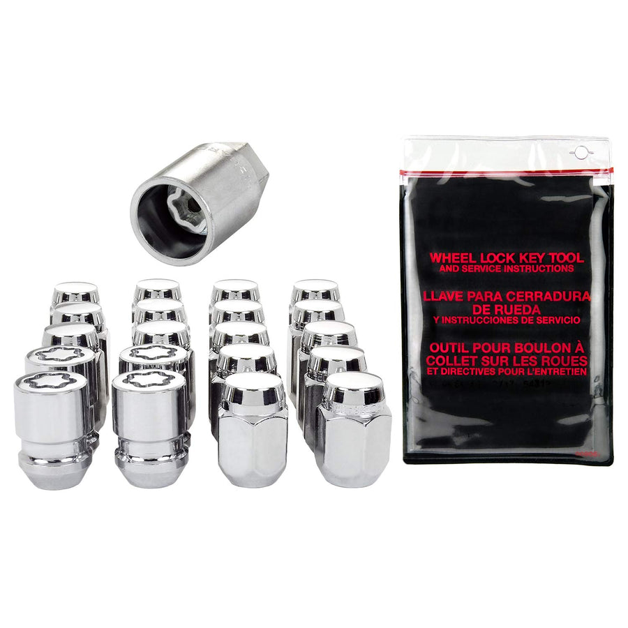 Chrome Cone Seat McGard 84454 Wheel Installation Kit (M12 x 1.25 Thread Size) - for 4 Lug Wheels, 12 Lug Nuts / 4 Locks / 1 Key / 1 Storage Pouch